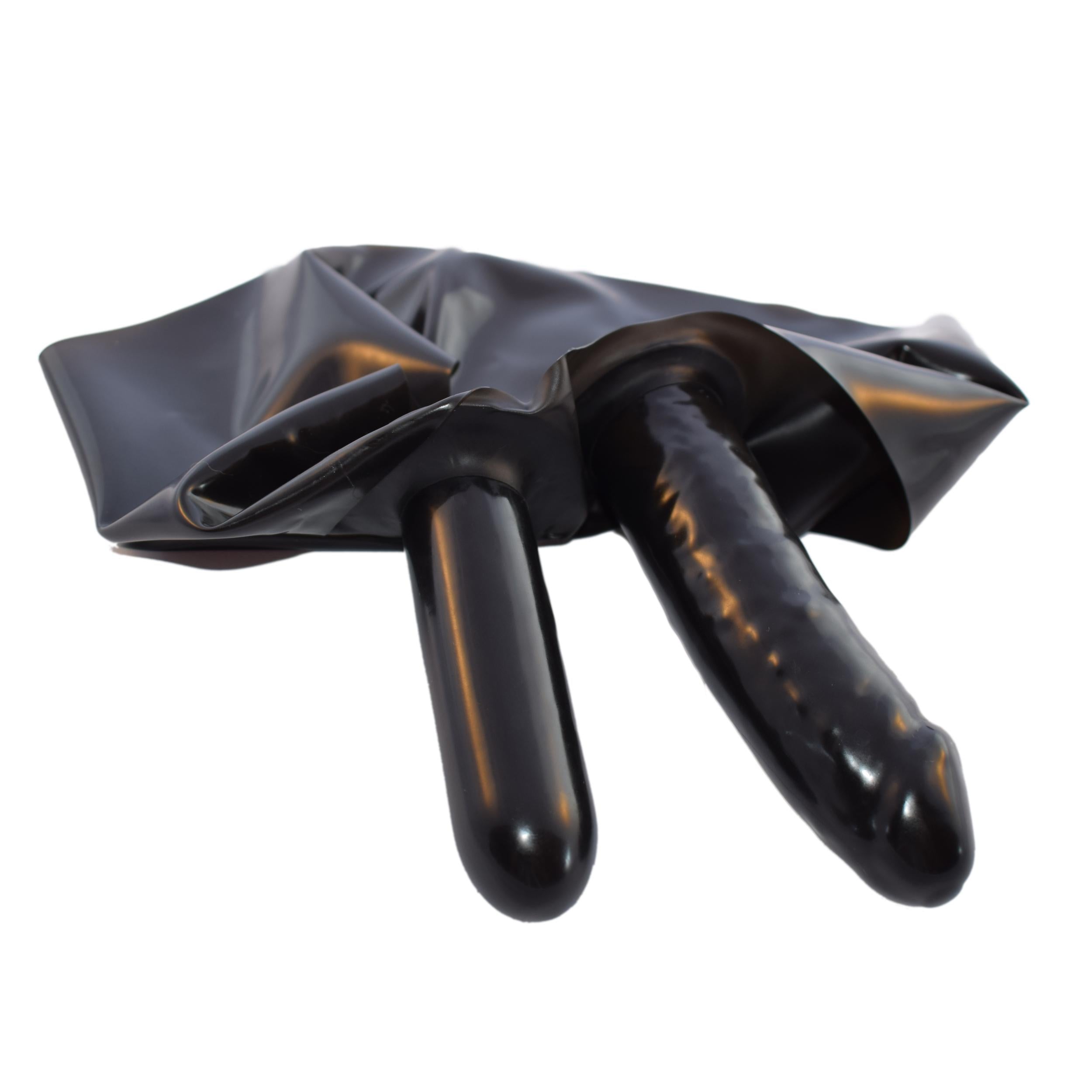 Rubberfashion Latex Hotpants - sexy Rubber Slip - Mini Latex Slip mit Anal-Kondom und Vaginal-Dildo - Latex Dessous Damen Rubberfashion Latex Hotpants - sexy Rubber Slip - Mini Latex Slip mit Anal-Kondom und Vaginal-Dildo - Latex Dessous Damen