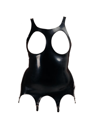 Rubberfashion Latex Corset - Latex Corset with 4 Straps Holders - Corset with Straps and Cups Sheer for Women
