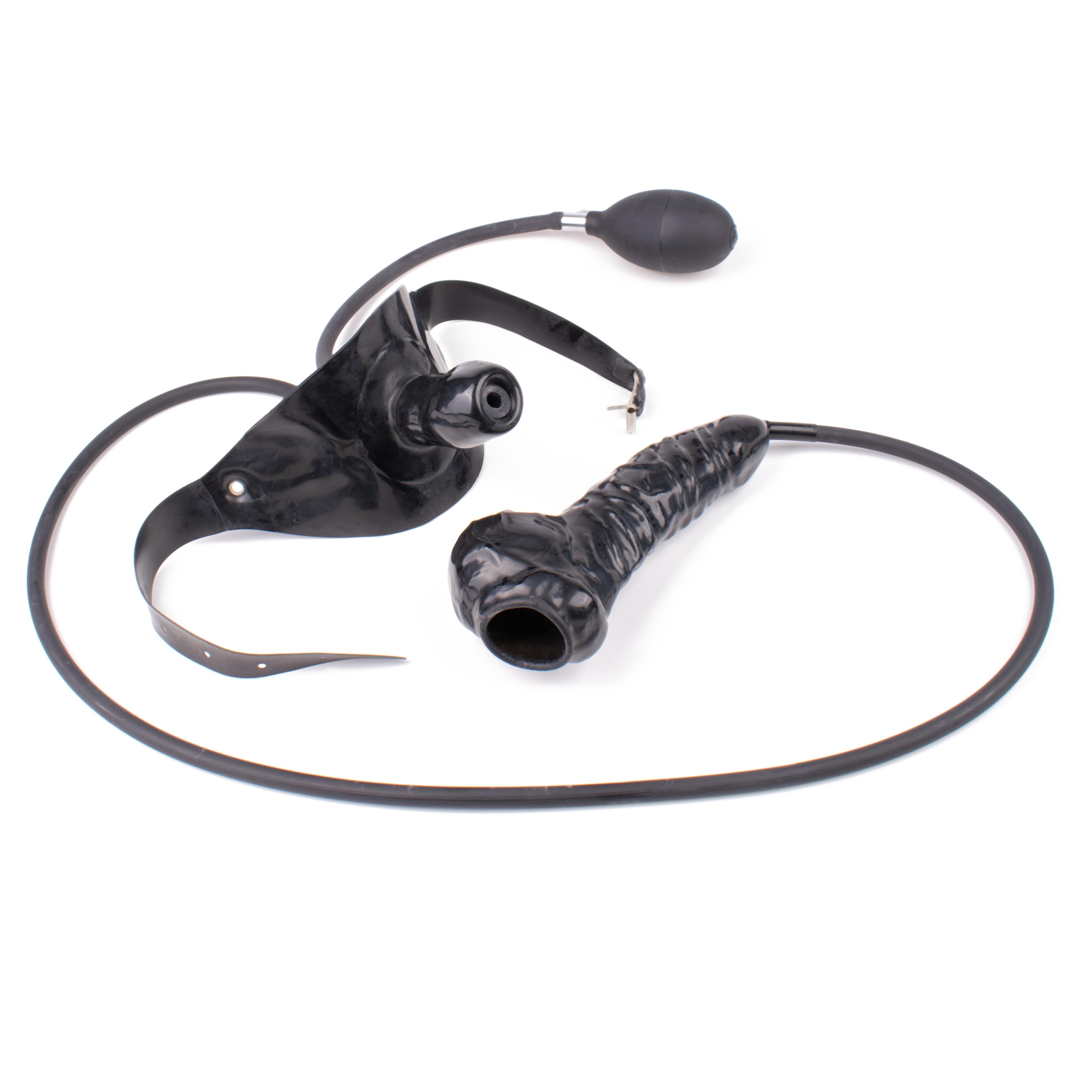 Rubberfashion Latex Gag Mouth with Tube and Penis Sheath - Inflatable Latex Gag Mouth Gag for Men Rubberfashion Latex Gag Mouth with Tube and Penis Sheath - Inflatable Latex Gag Mouth Gag for Men