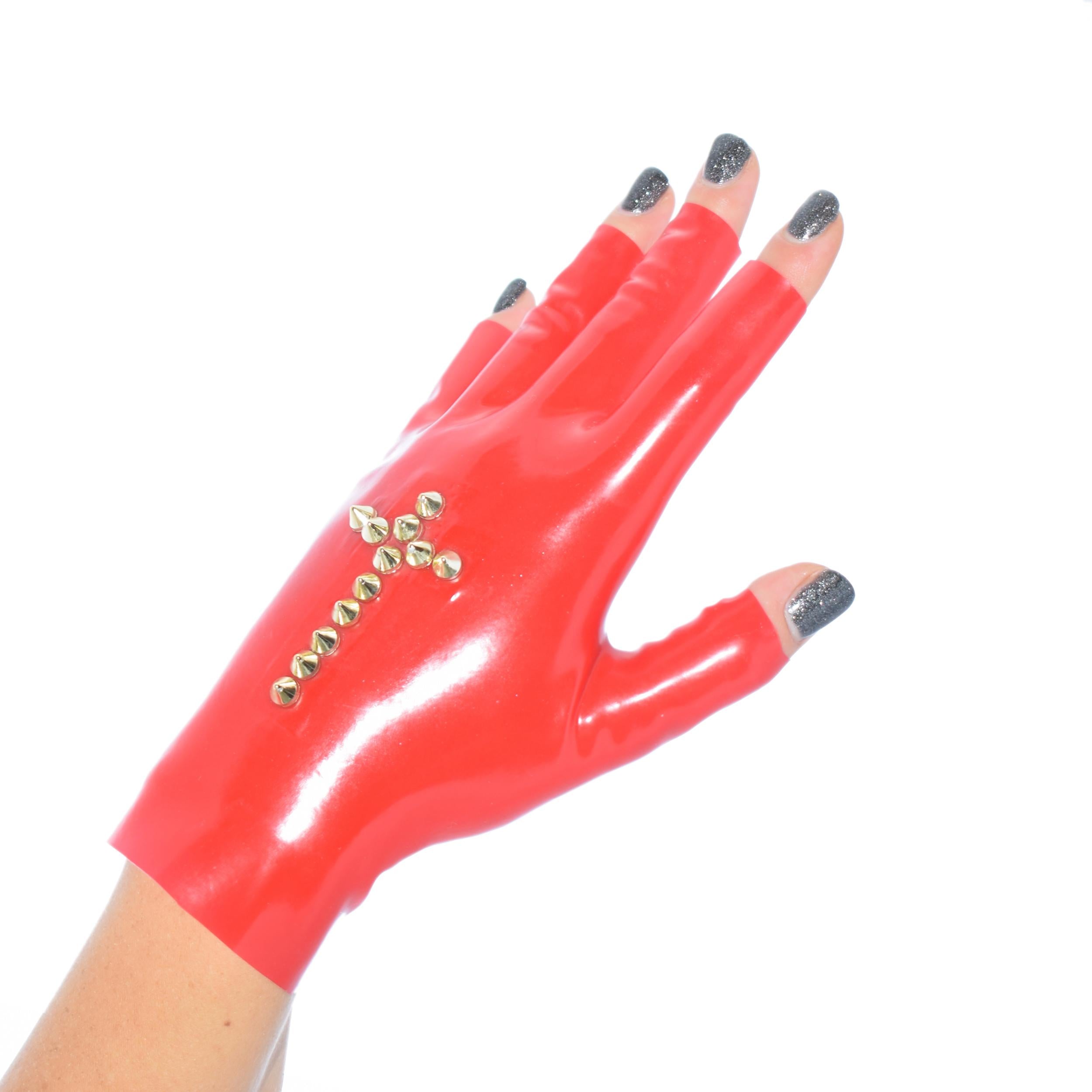 Rubberfashion Latex Handschuhe kurz - sexy Rubber Gloves Kreuz - kurze fingerlose Handschuhe bis Handgelenk für Damen und Herren