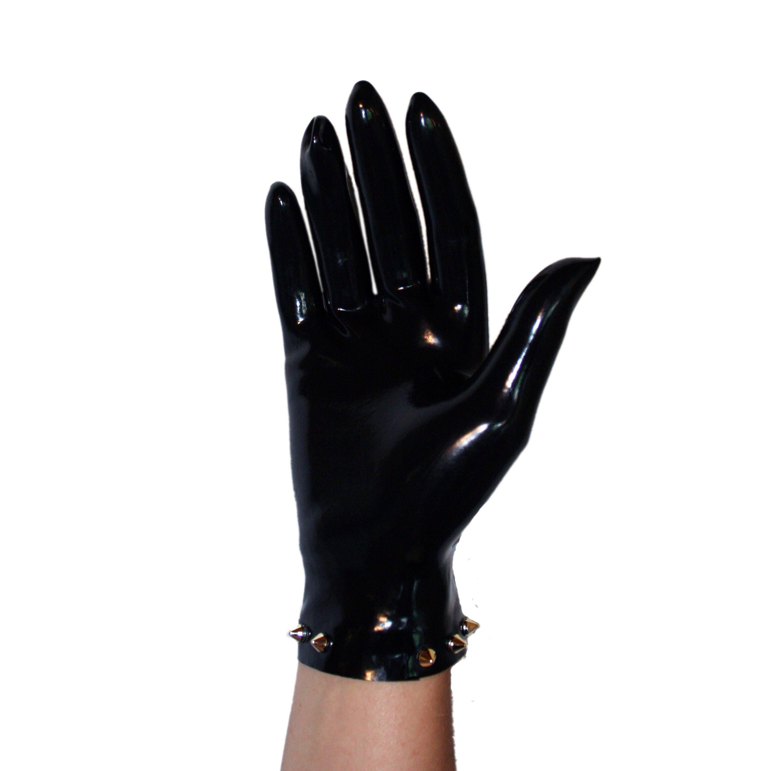 Rubberfashion Latex Handschuhe kurz - sexy Rubber Gloves Nieten - kurze Latexhandschuhe bis Handgelenk für Damen und Herren