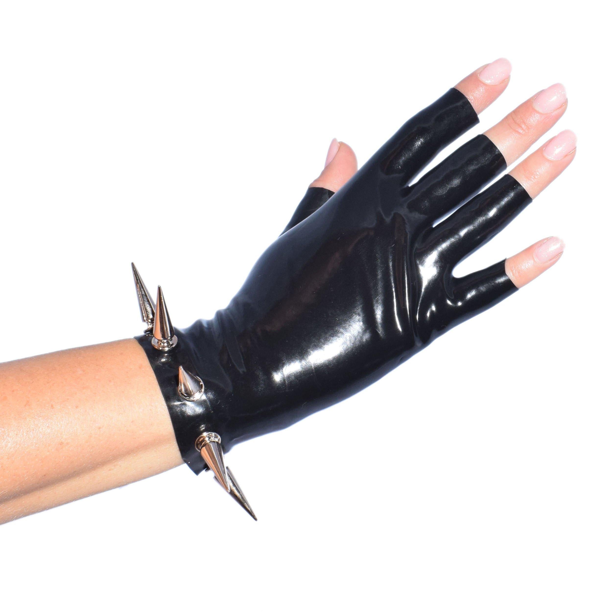 Rubberfashion Latex Handschuhe kurz - sexy Rubber Gloves Spikes - kurze fingerlose Handschuhe bis Handgelenk für Damen und Herren