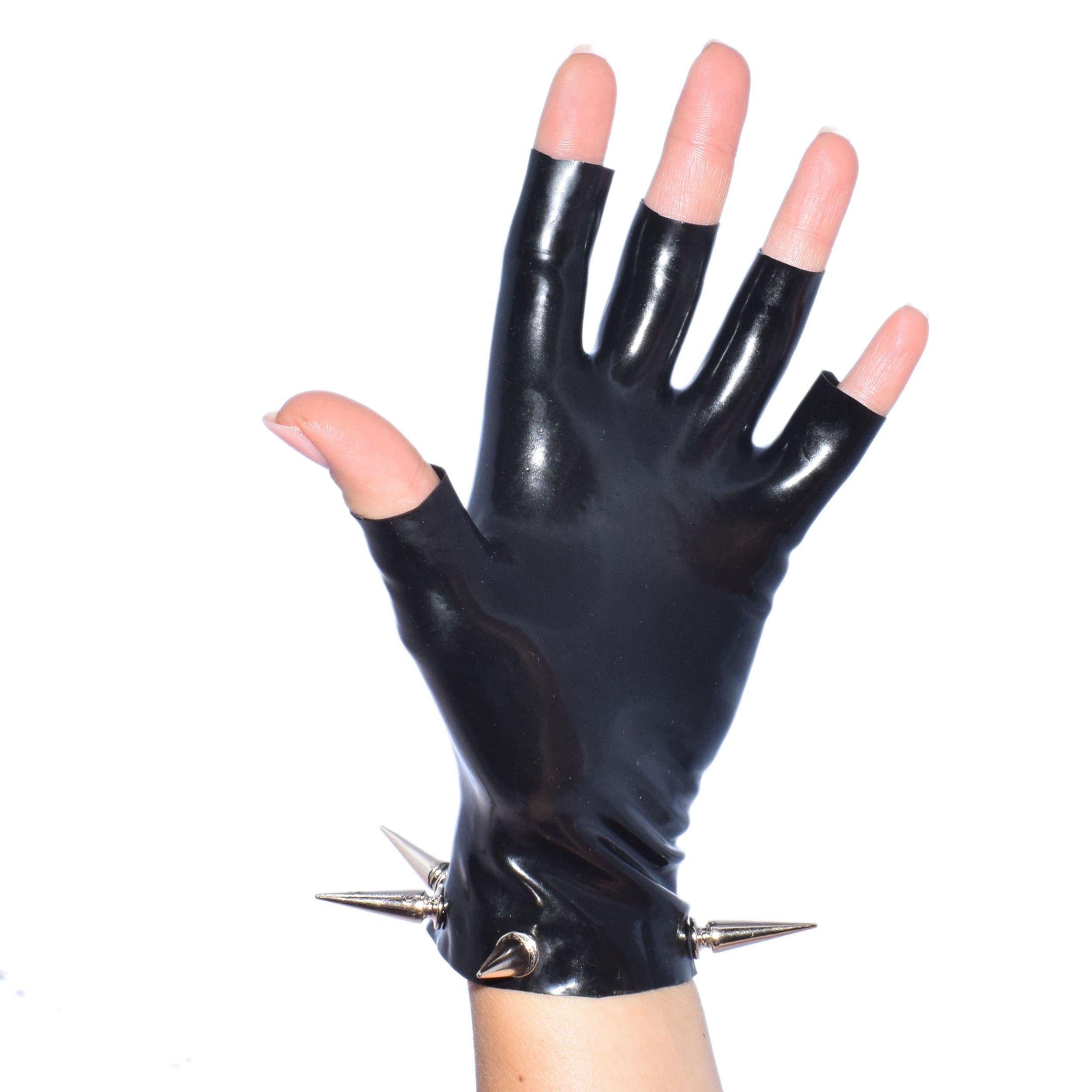 Rubberfashion Latex Handschuhe kurz - sexy Rubber Gloves Spikes - kurze fingerlose Handschuhe bis Handgelenk für Damen und Herren