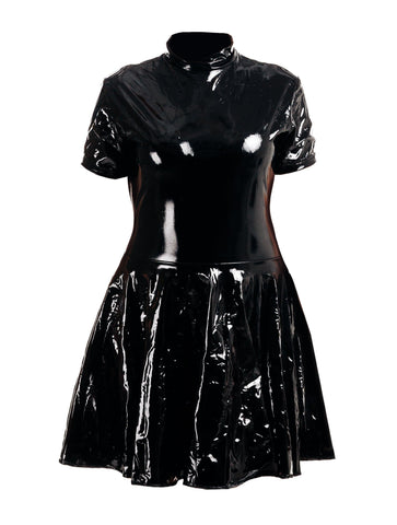 Rubberfashion Sexy Dress PVC Women - Skater Outfit - Women Mini Dress Short Sleeve - Slip with Zipper - Maid Dress Woman