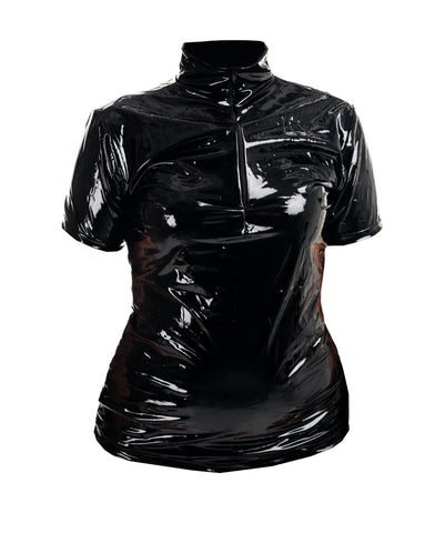 Rubberfashion Shiny Leather Shirt - Glossy Leather Short Sleeve T-Shirt - Sexy Shirt for Women and Men
