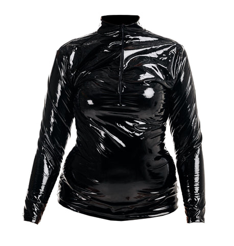 Rubberfashion Shiny Leather Shirt - Glossy Leather Long Sleeve Shirt - Sexy Shirt for Women and Men