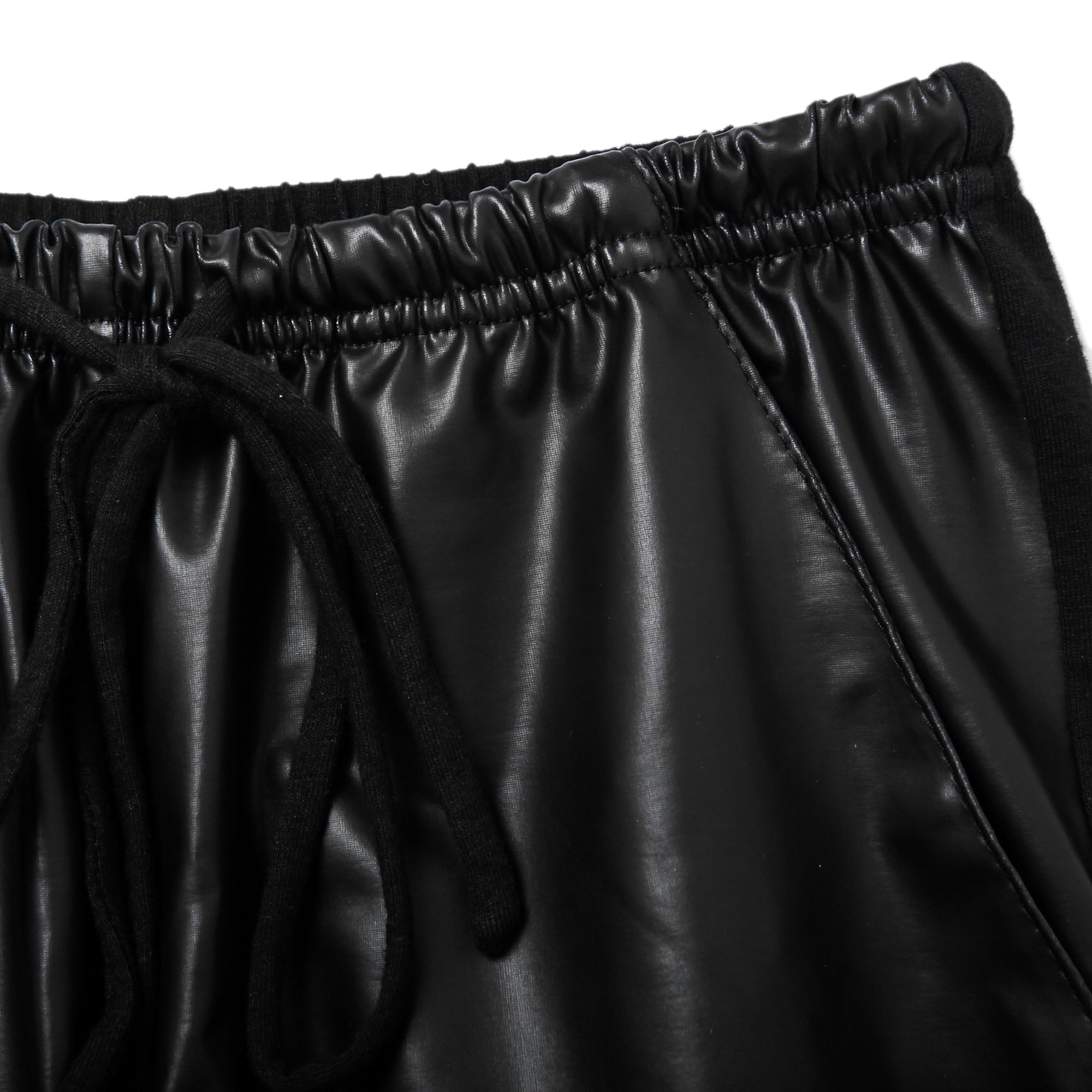 Rubberfashion Glanz Leggings Damen - sexy glänzende Leggins 80er Jahre - mit Raffung vorn und Tasche seitlich für Frauen