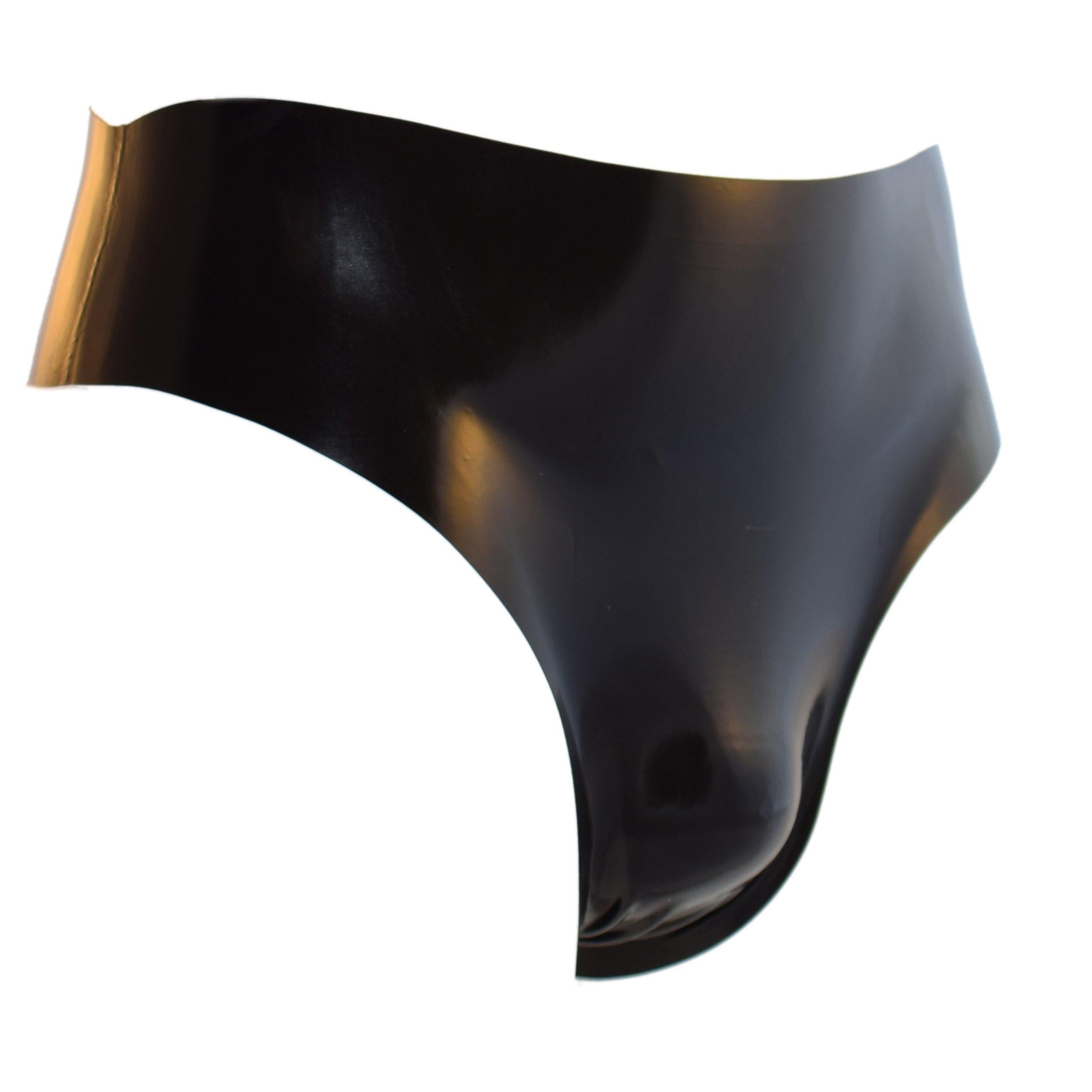 Rubberfashion Latex Slip - Latexslip Kurze sexy Hot Pants hochgeschnitten mit Ausbuchtung - Latex Dessous für Herren