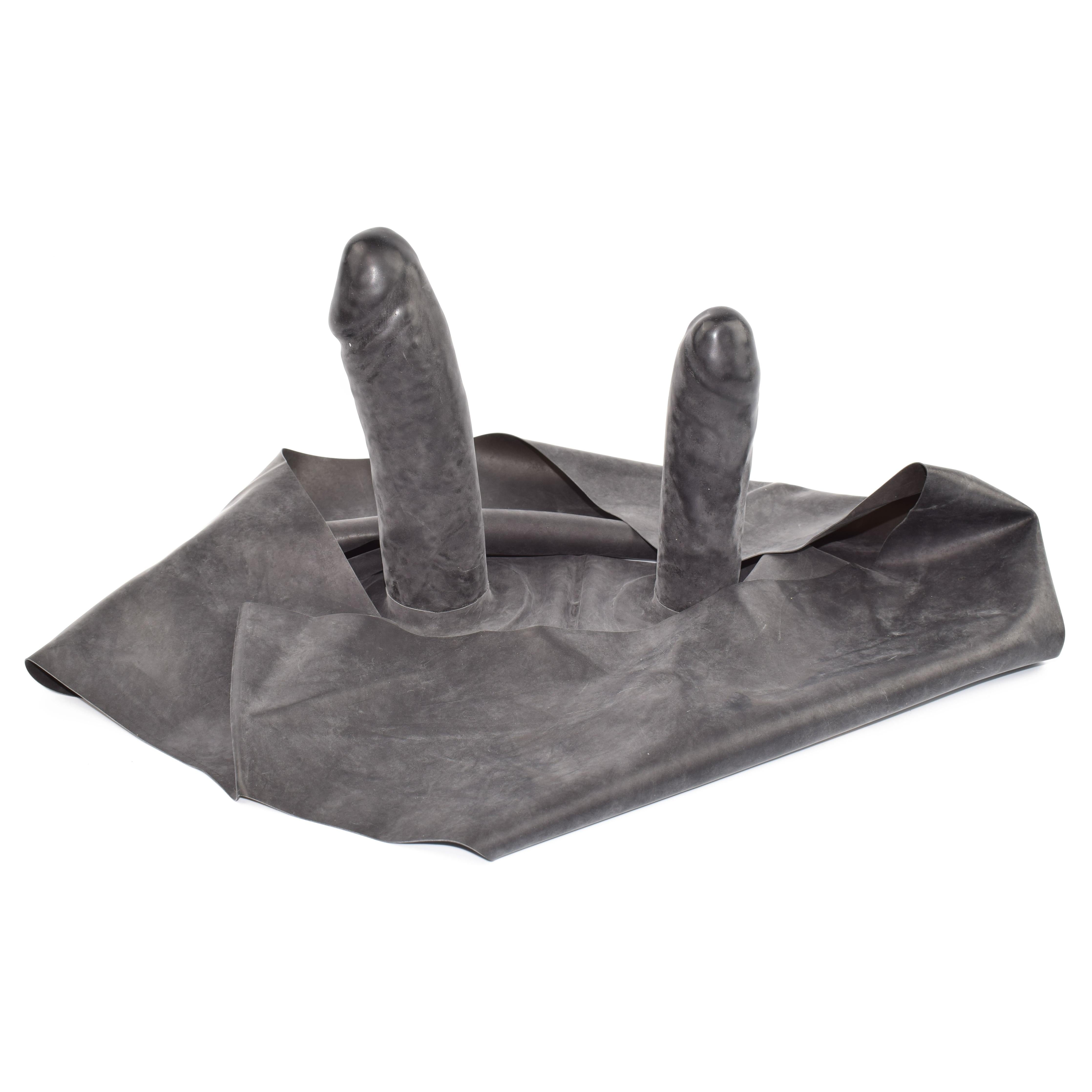 Rubberfashion Latex Hotpants - kurzer sexy Rubber Slip - Mini Latex Slip mit Vaginal- und Anal-Dildo - Latex Dessous Damen