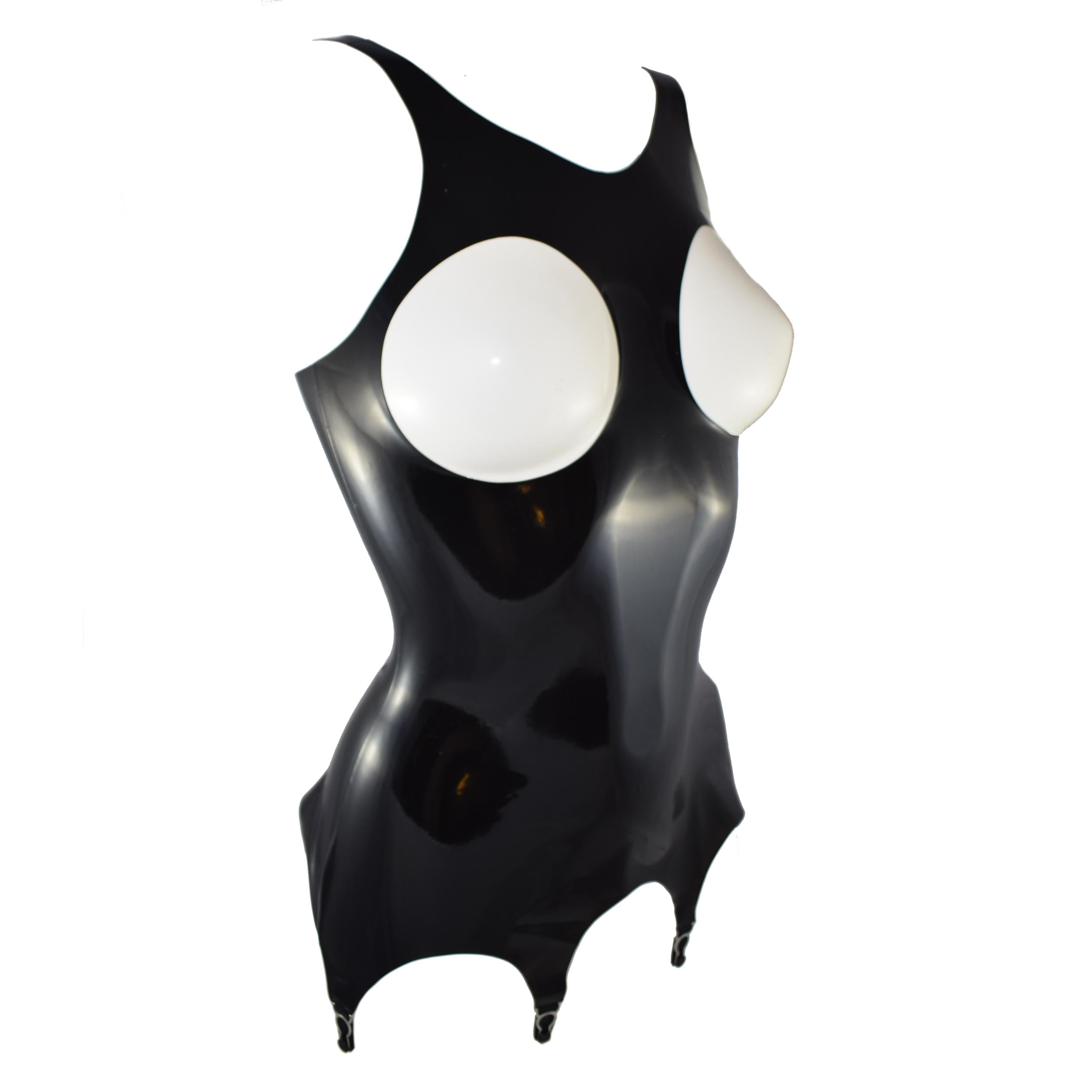 Rubberfashion Latex Corsage - Latex Corsage mit 4 Strapsen Halter - Corsage mit Trägern und Cups brustfrei für Damen