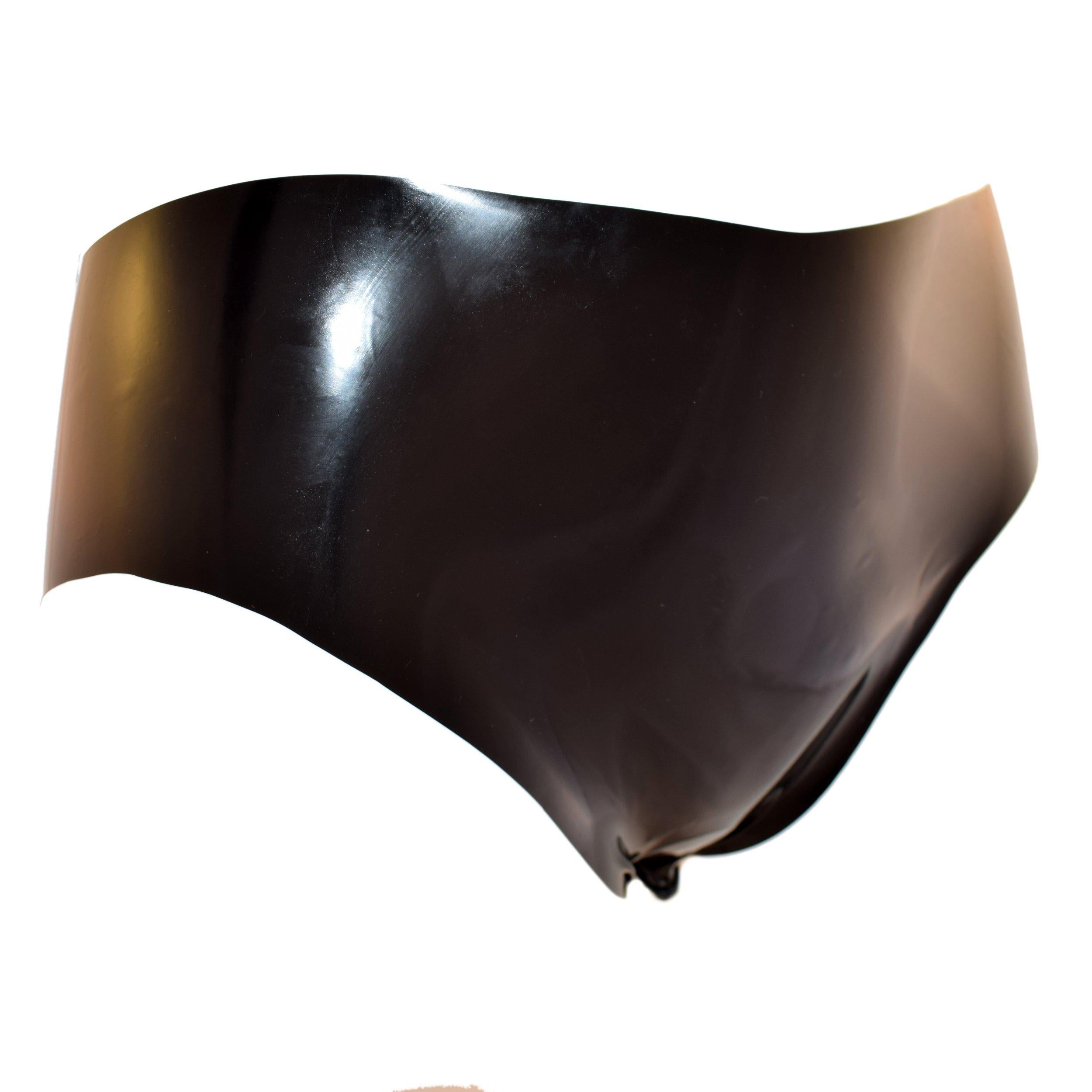 Rubberfashion Latex Slip - kurzer sexy Rubber Slip schrittoffen mit Schamlippen - Latex Dessous Damen und Herren