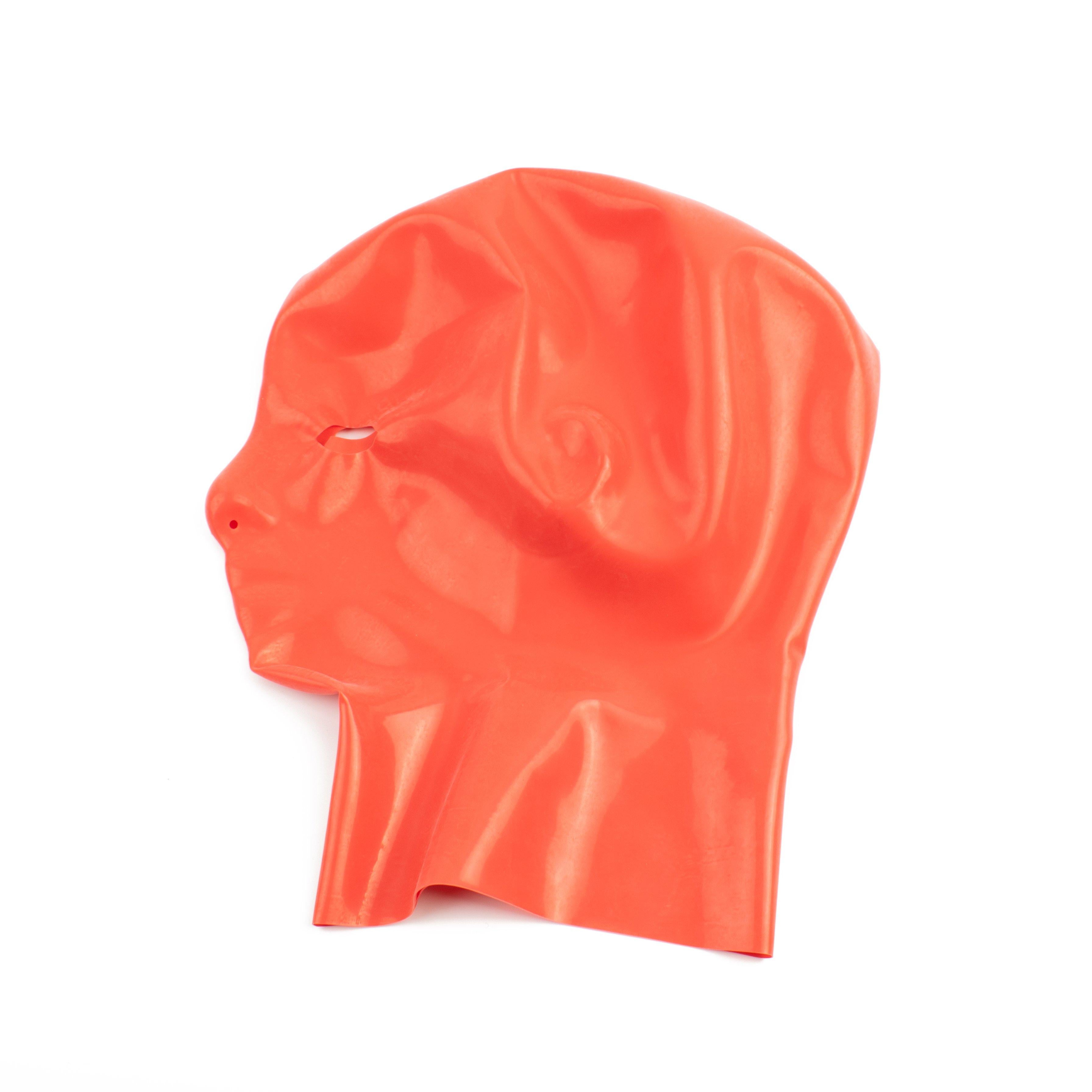 Rubberfashion Latex Maske Damen anatomisch - Latexmaske Haube mit Öffnungen für Augen und Nase für Frauen