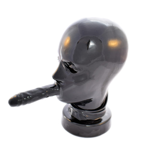 Rubberfashion Latex Maske - Latexmaske mit Außen Dildo - Mund und Nase offen - für Damen und Herren