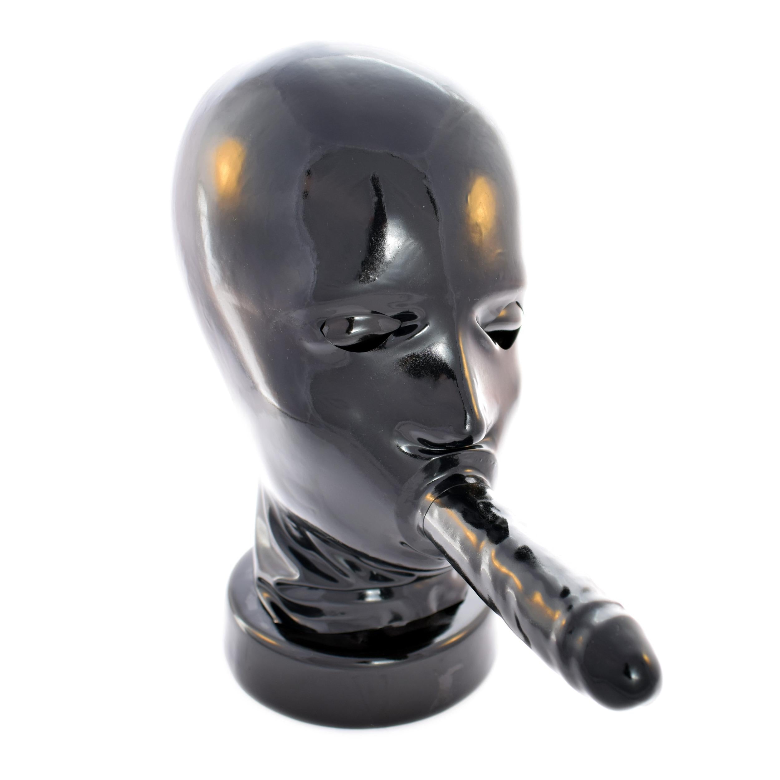 Rubberfashion Latex Maske - Latexmaske mit Außen Dildo - Mund und Nase offen - für Damen und Herren