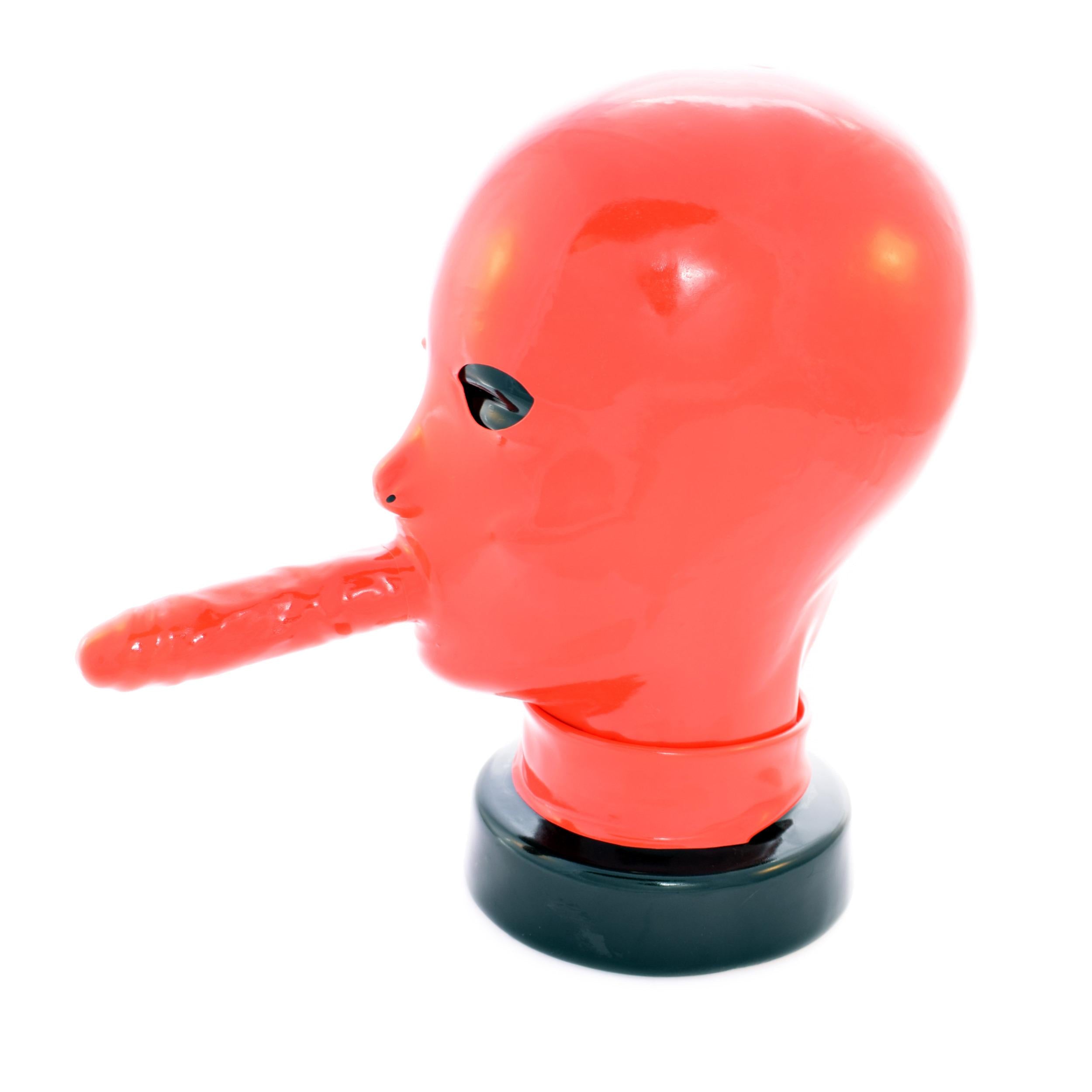 Rubberfashion Latex Maske - Latexmaske mit Außen Dildo - Mund und Nase offen - für Damen und Herren