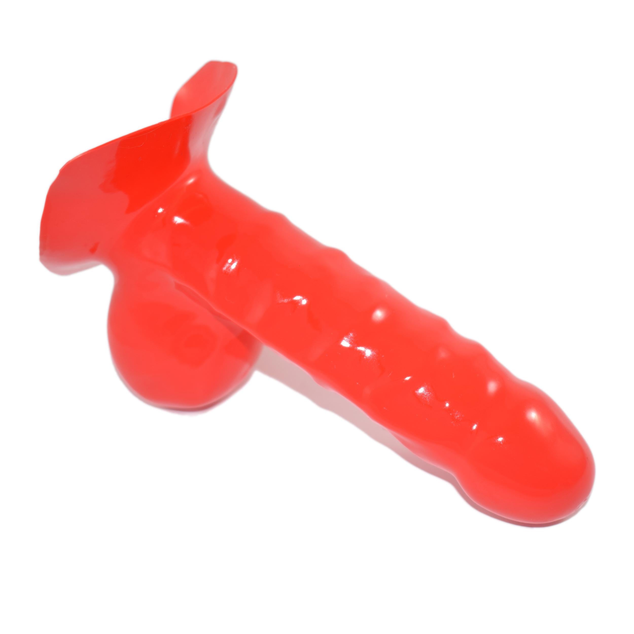 Rubberfashion Latex Pennishülle - Latex Pennis Hülle mit Hodensack - Aderung und Klebefläche für Herren 15,5 cm