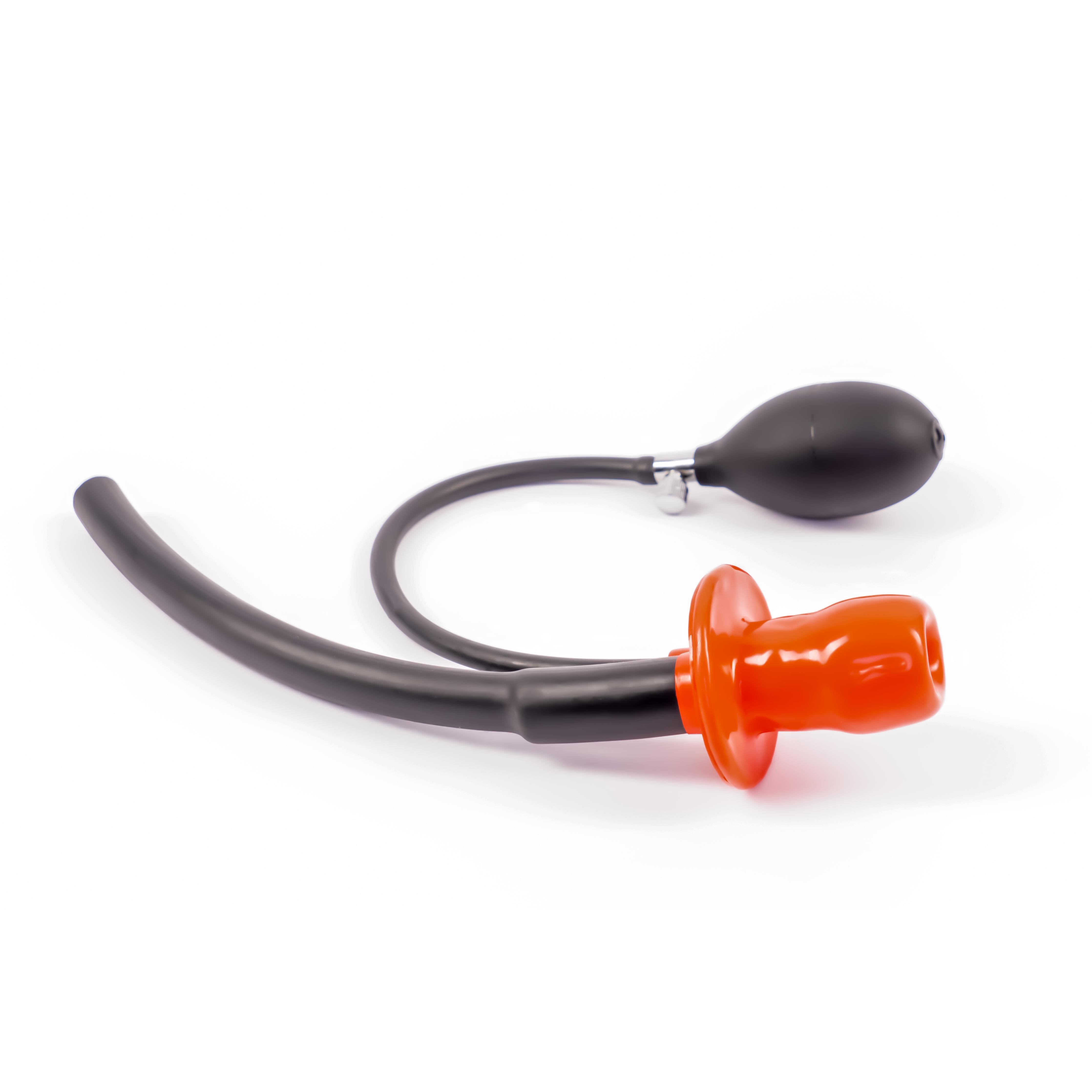 Rubberfashion Latex Knebel - Mundknebel aufblasbar - Gag mit Atemrohr und Pumpe für Damen und Herren