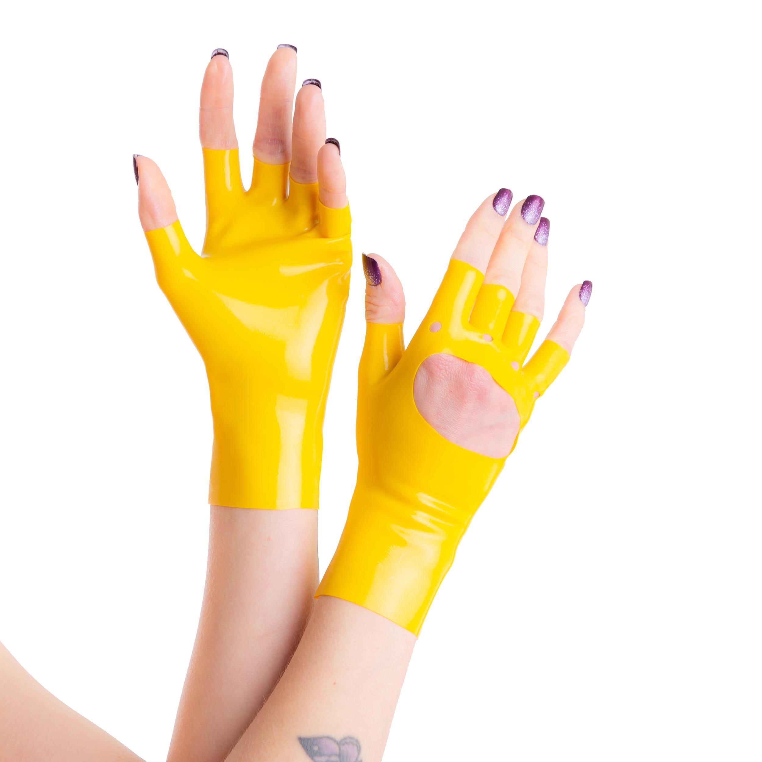 Rubberfashion kurze Latex Handschuhe - Biker Gloves - fingerlose Latexhandschuhe bis zum Handgelenk für Damen und Herren