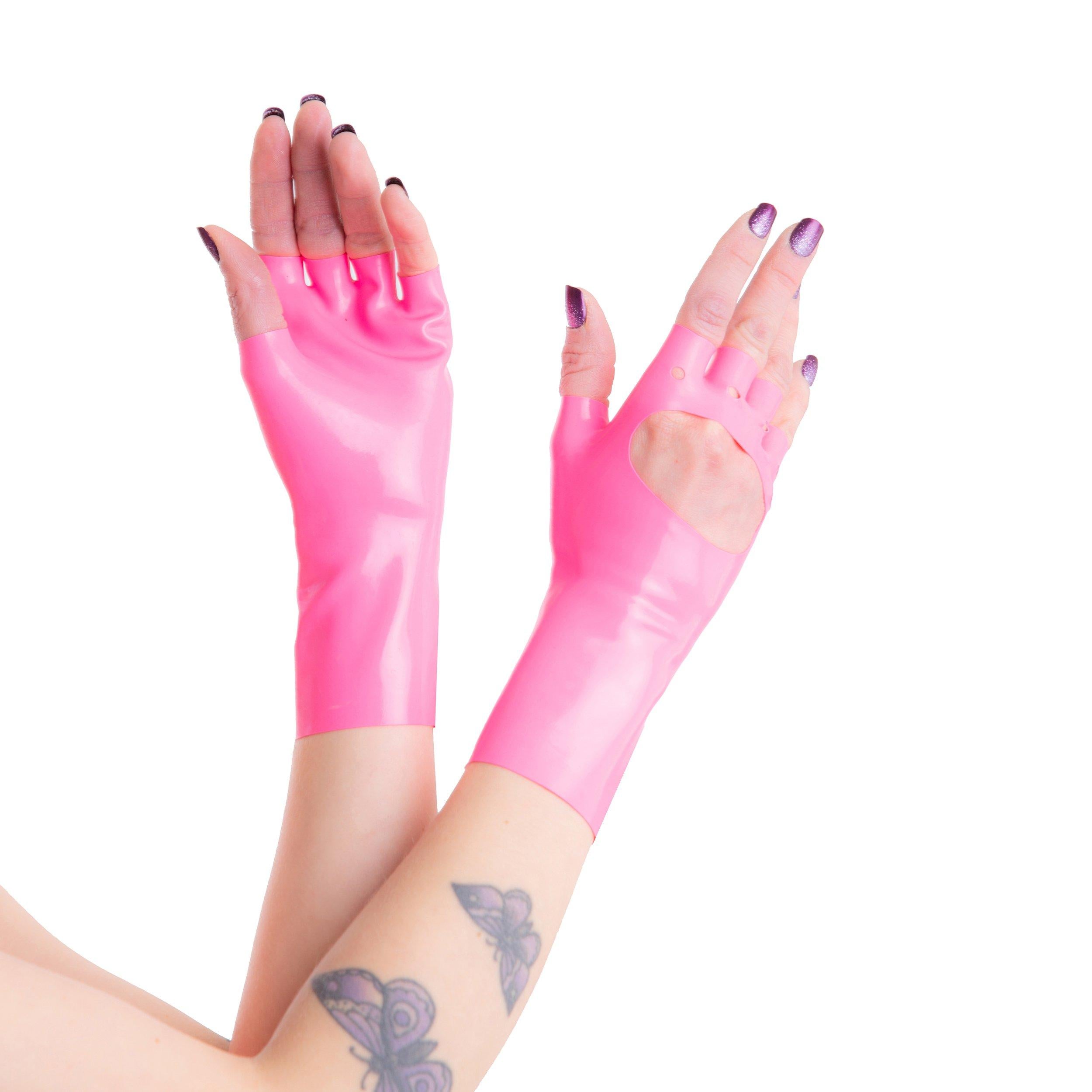 Rubberfashion kurze Latex Handschuhe - Biker Gloves - fingerlose Latexhandschuhe bis zum Handgelenk für Damen und Herren