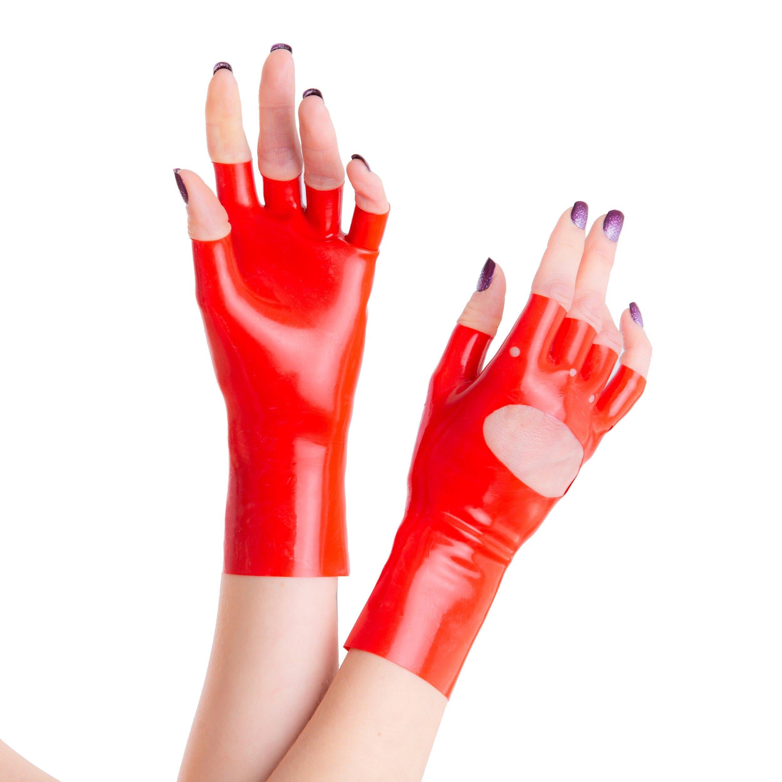 Rubberfashion kurze Latex Handschuhe - Biker Gloves - fingerlose Latexhandschuhe bis zum Handgelenk für Damen und Herren