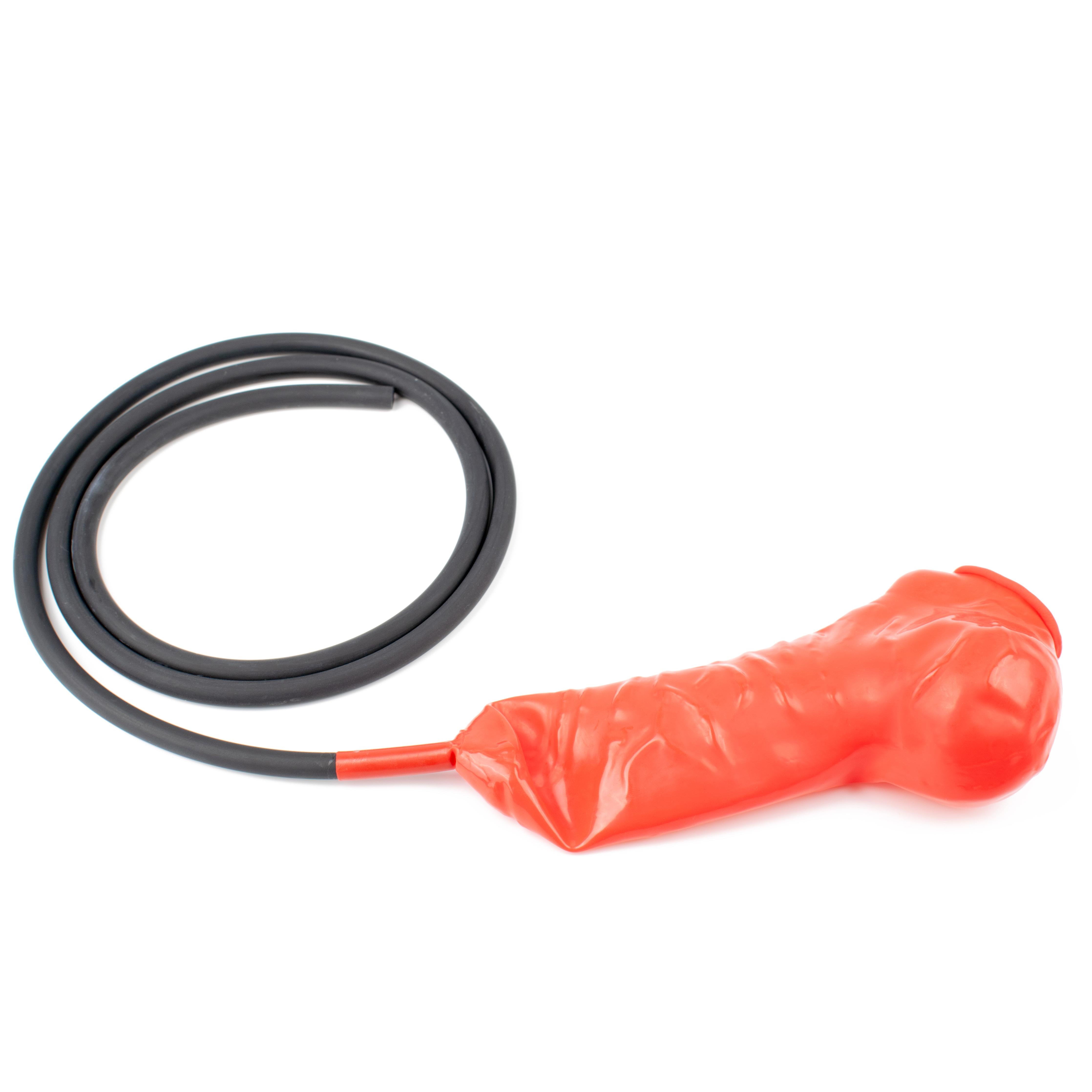 Rubberfashion Latex Pennishülle - Latex Pennis Hülle mit Hodensack - Condom realistisch + 120 cm Schlauch für Herren 17 cm