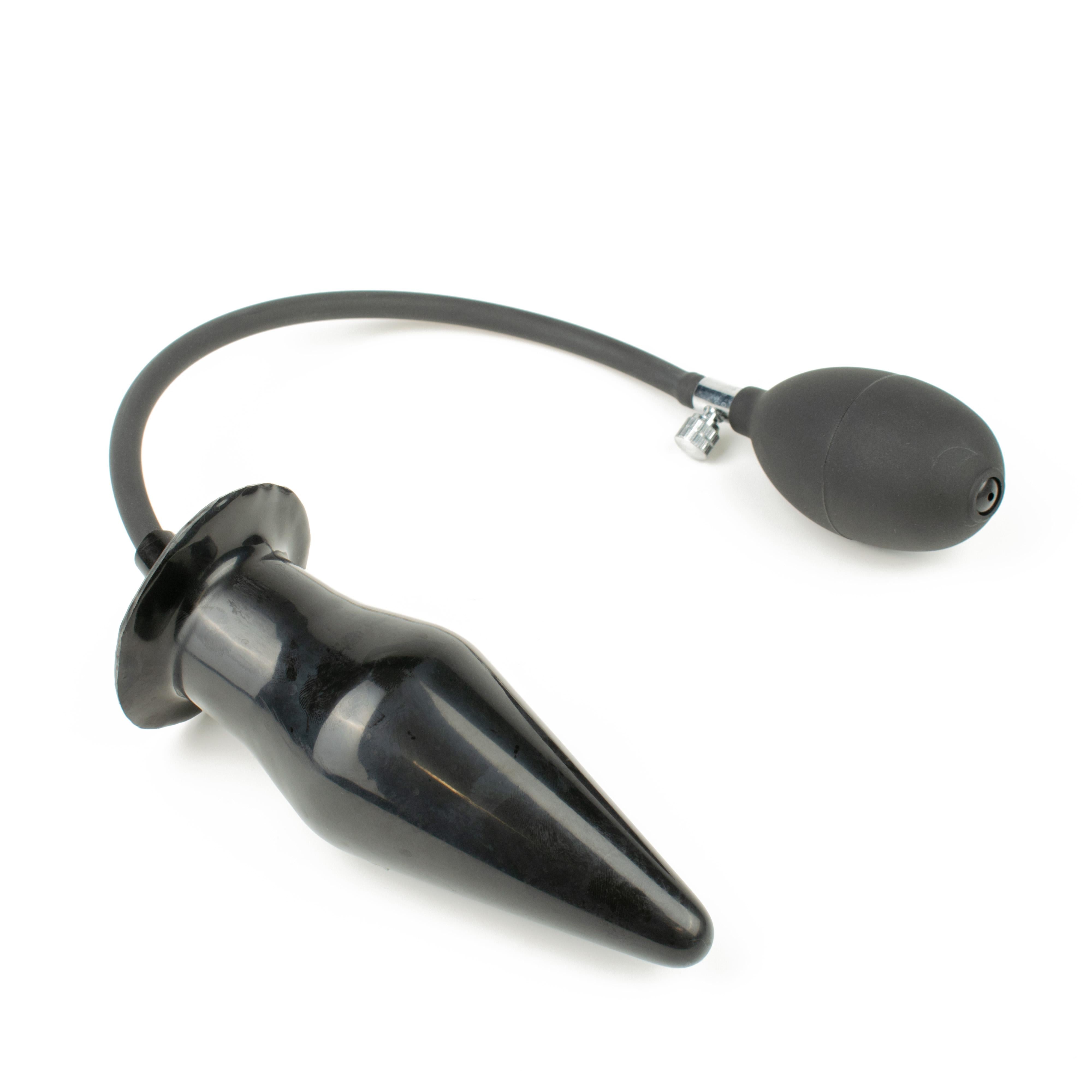 Rubberfashion Latex Butt Plug aufblasbar - XL - aufblasbarer Analplug mit Pumpe für Frauen und Männer 14,5 x 6 cm