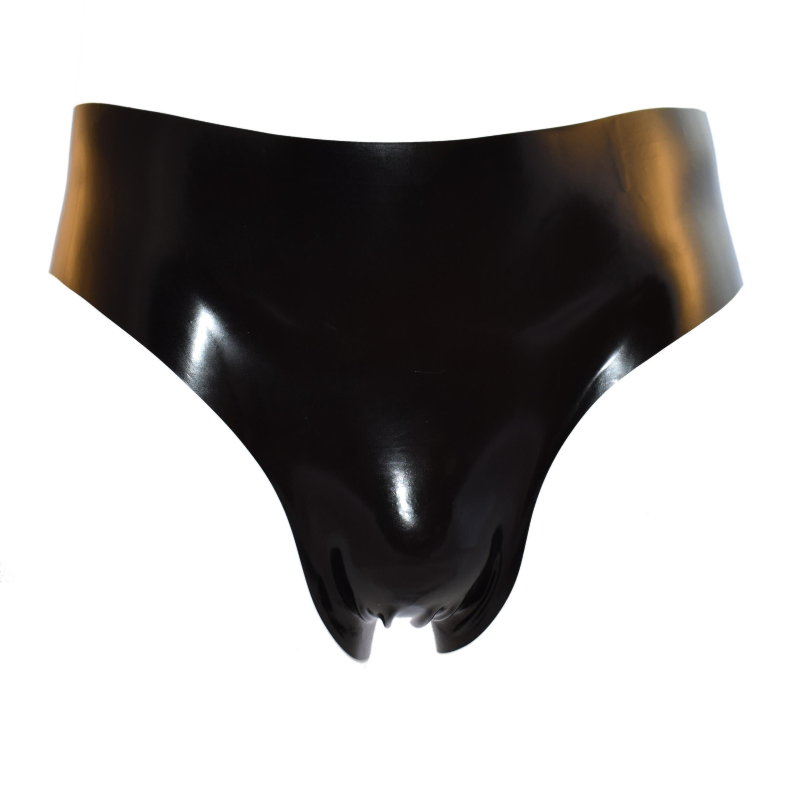 Rubberfashion Latex Slip - hohe sexy Gummi Hot Pants mit Anal Penishülle - Rubber Dessous für Herren