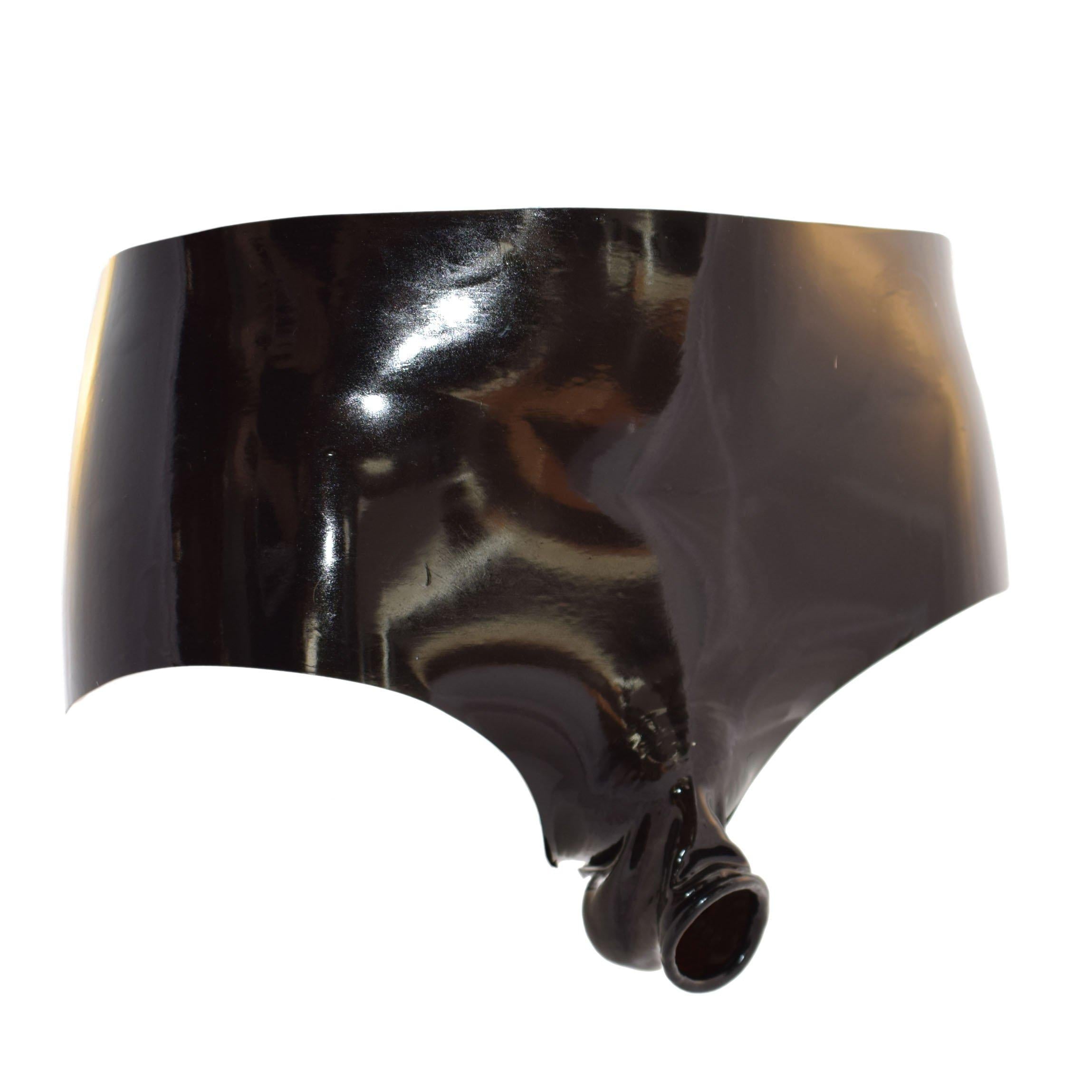 Rubberfashion Latex Pants - Latexslip - kurze sexy Latex Hotpants mit Penis Ring - Rubber Dessous für Herren