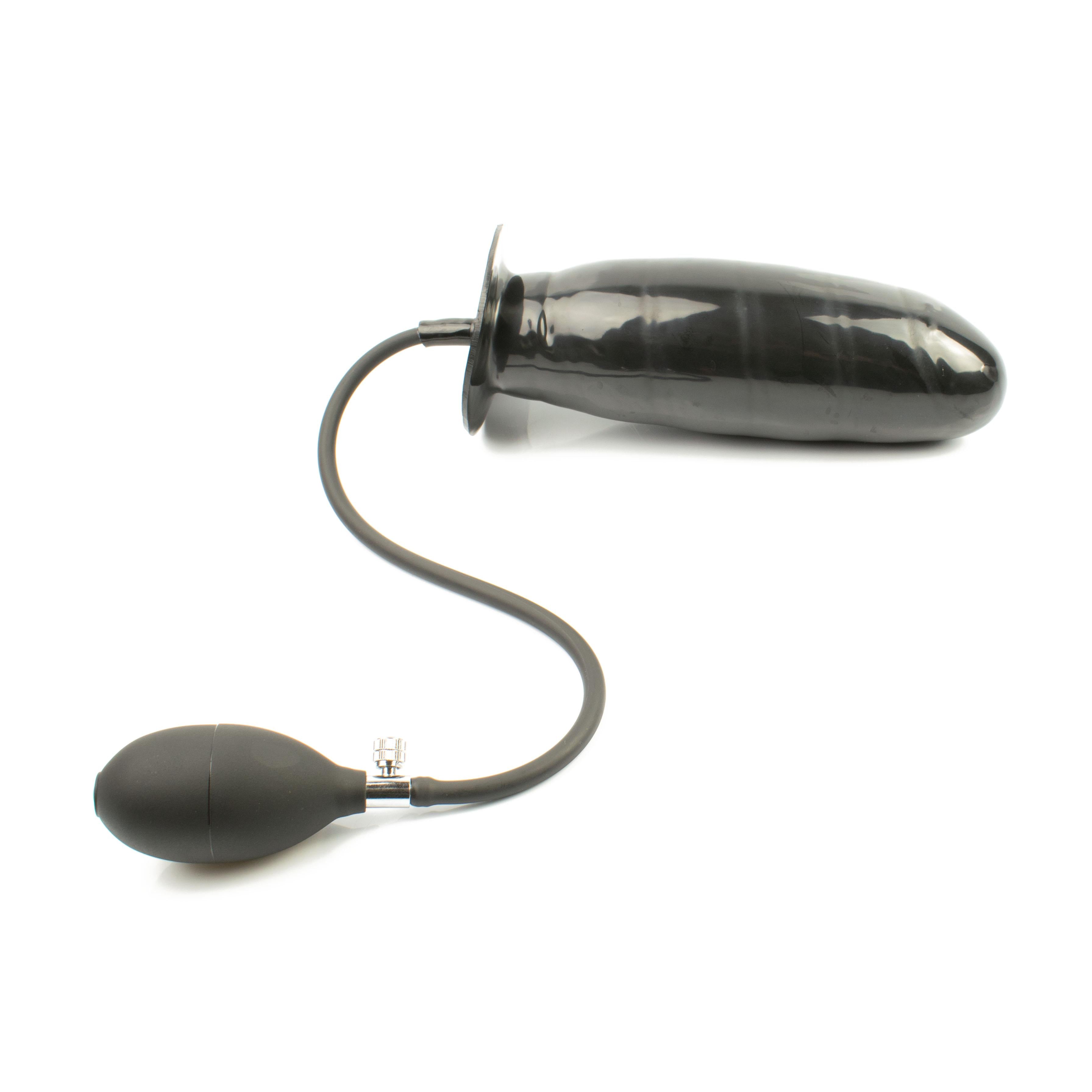 Rubberfashion Latex Dildo - Anal Plug gerippt - Penis aufblasbar groß mit Pumpe für Frauen und Männer 21 x 4,8 cm