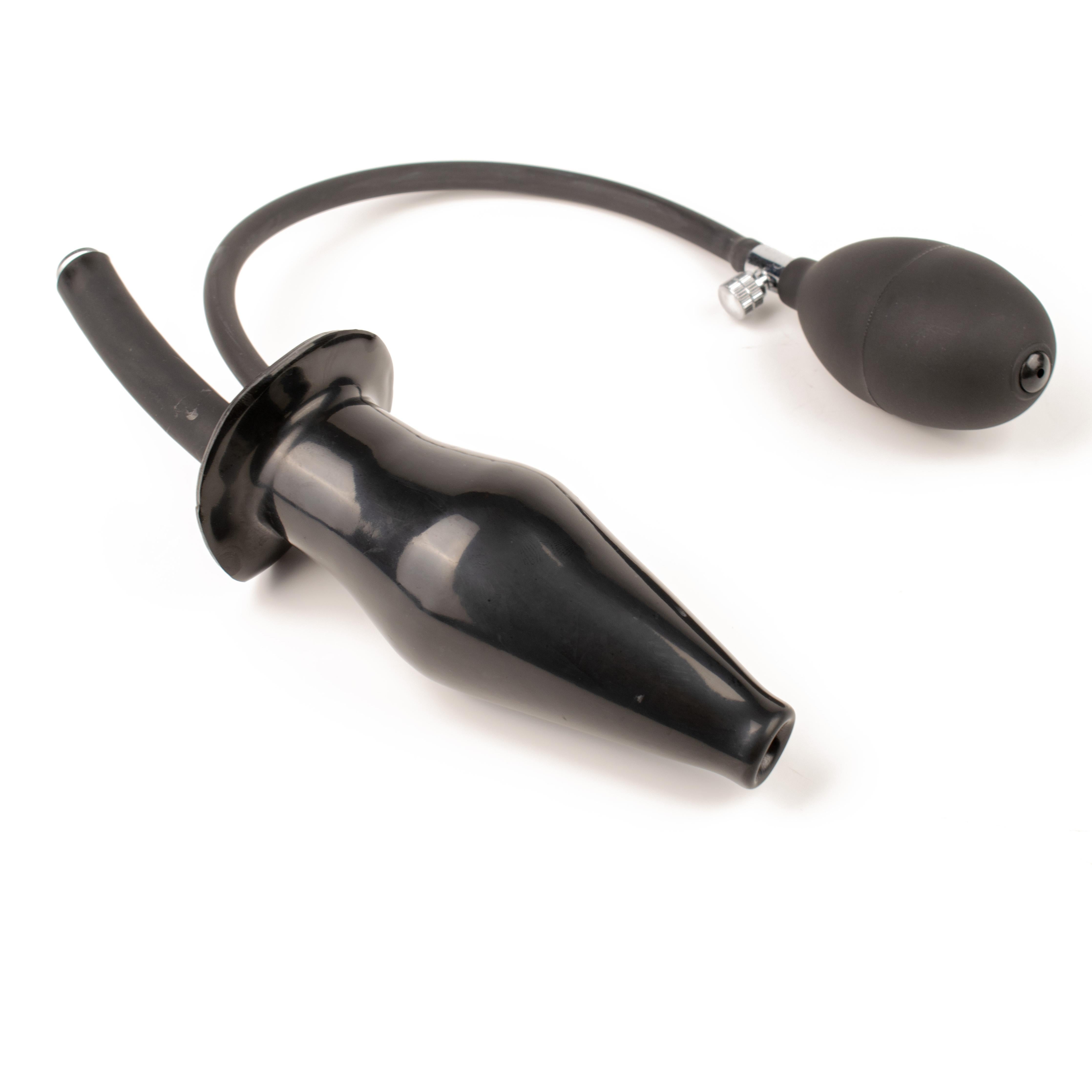 Rubberfashion Latex Butt Plug, Enema Analplug XL - aufblasbar mit Pumpe und Schlauchanschluß - Anal Sex Dildo für Männer, Frauen und Paare