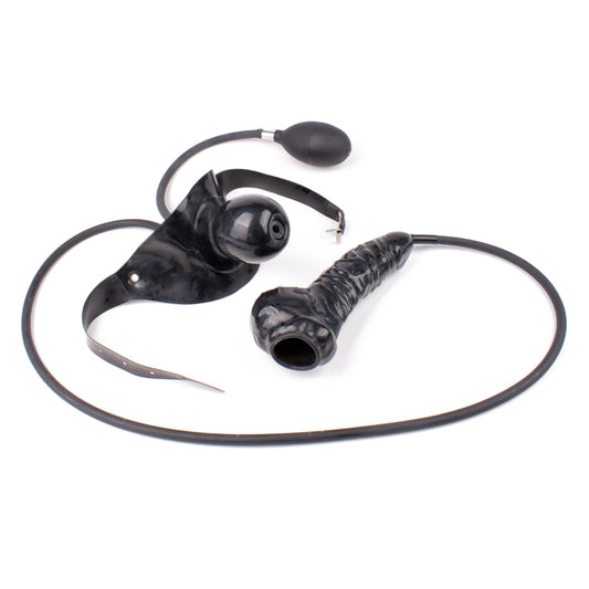 Rubberfashion Latex Knebel Mund mit Schlauch und Penishülle - Latexknebel aufblasbar Mundknebel Gag für Herren