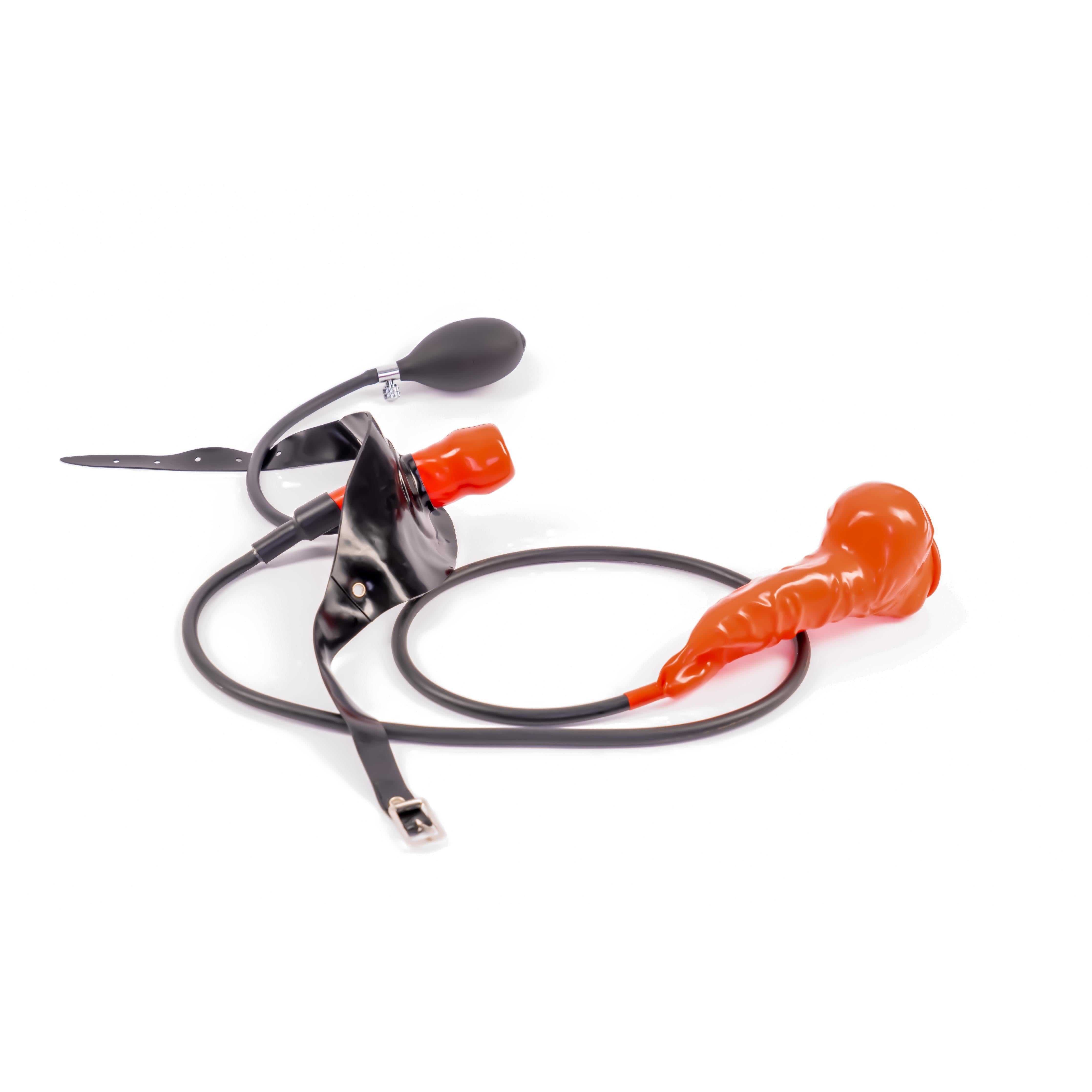 Rubberfashion Latex Knebel Mund mit Schlauch und Penishülle - Latexknebel aufblasbar Mundknebel Gag für Herren