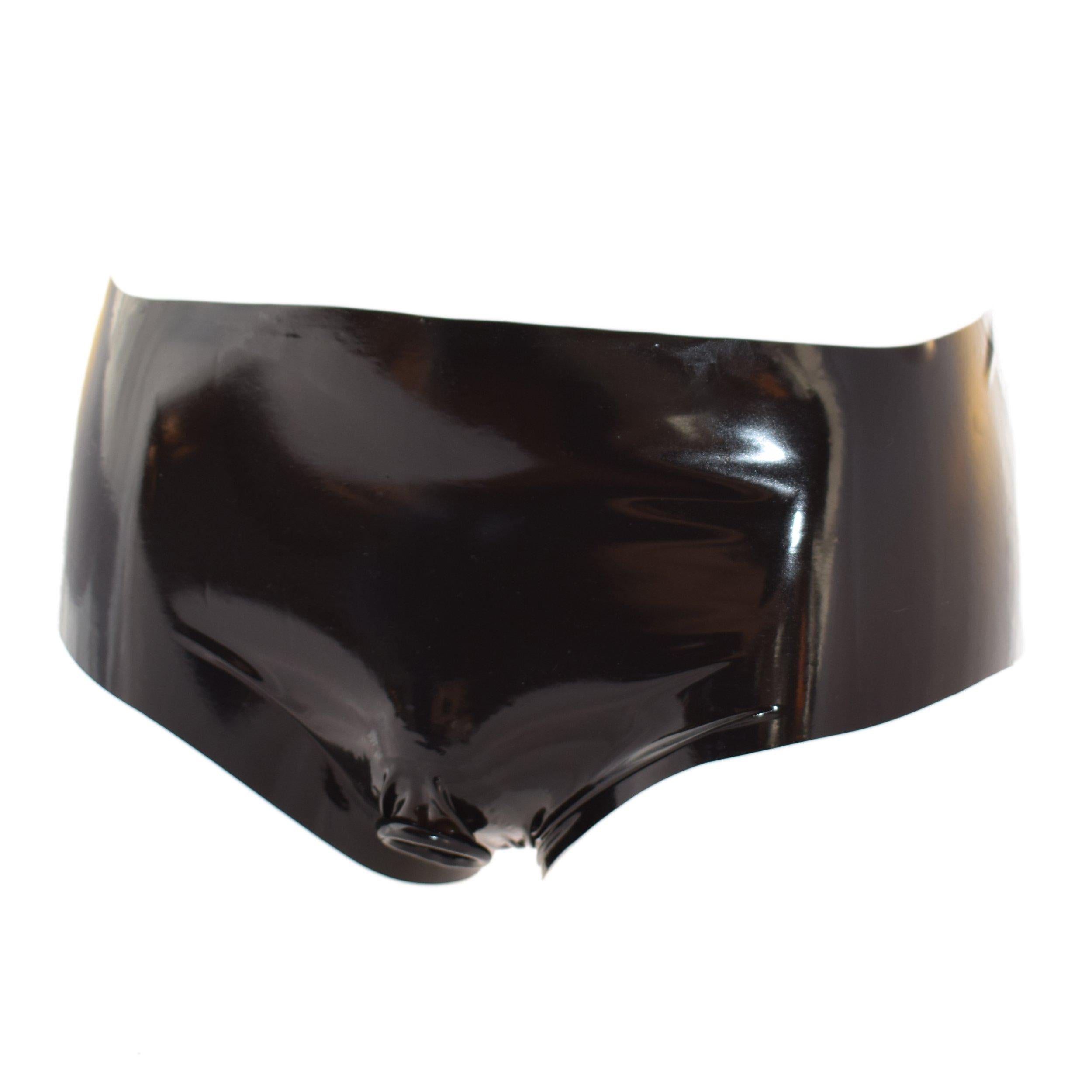 Rubberfashion Latex Slip mit Penis Ring - Latexslip für Herren und Männer - sexy extra dicke Rubber Pants offen mit Penisring