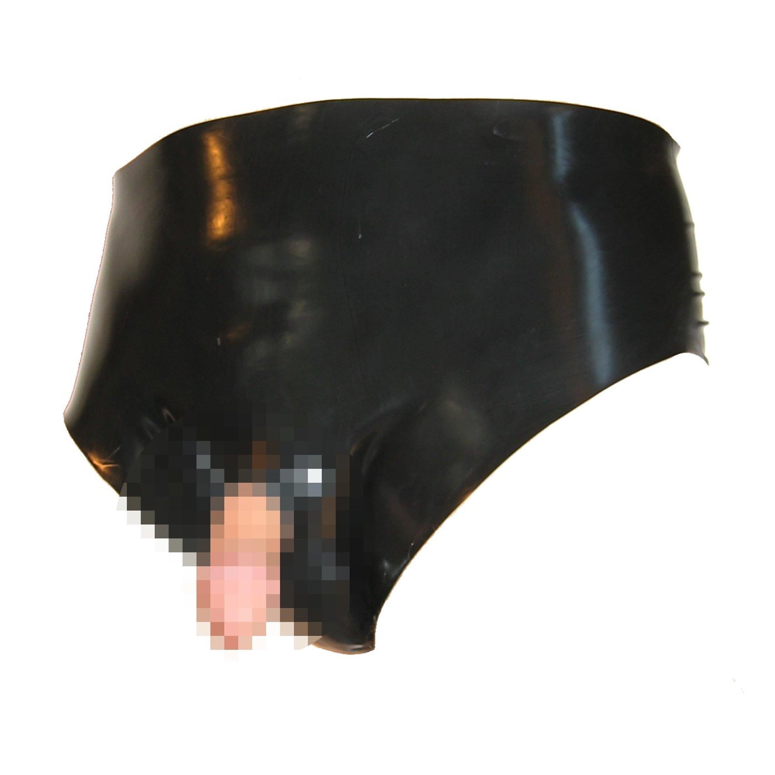 Rubberfashion Latex Slip mit Penis Ring - Latexslip für Herren und Männer - sexy extra dicke Rubber Pants offen mit Penisring