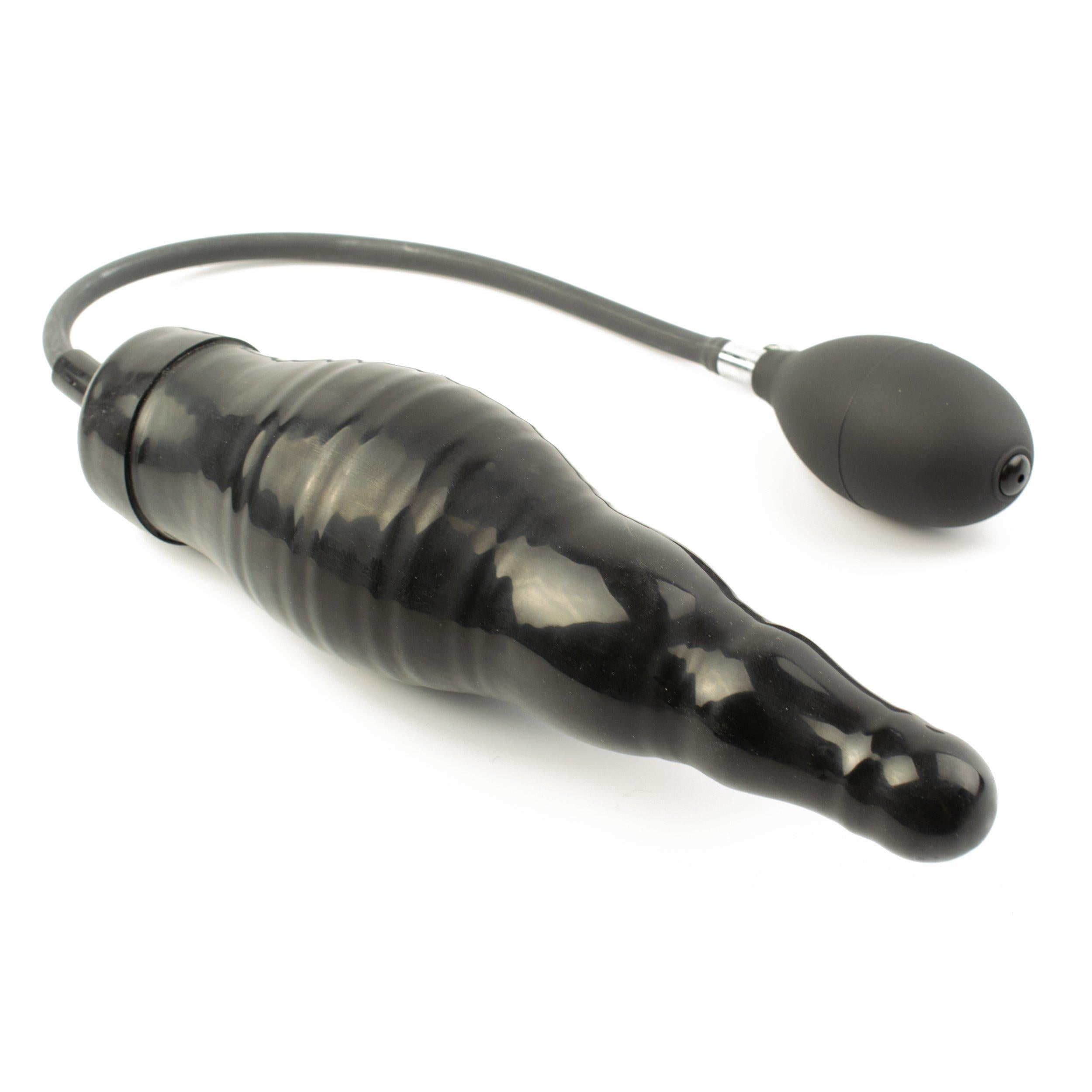 Rubberfashion Latex Analdildo aufblasbar, aufblasbarer Maxi gerippter Anal Butt Dildo mit Pumpe für Frauen und Männer 22,5 x 4,5cm