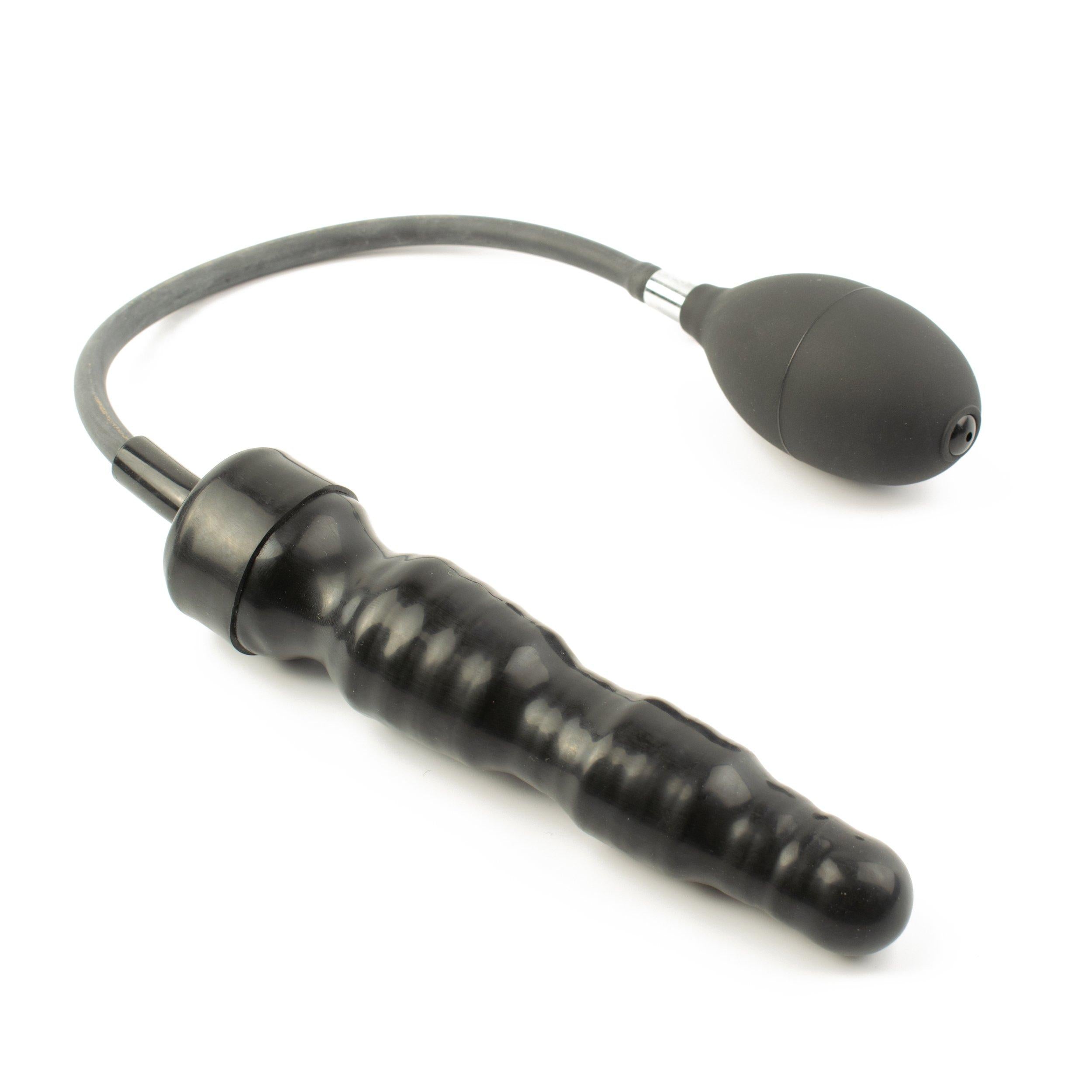 Rubberfashion Latex Analdildo aufblasbar, aufblasbarer Midi gerippter Anal Butt Dildo mit Pumpe für Frauen und Männer 17 x 3,8cm