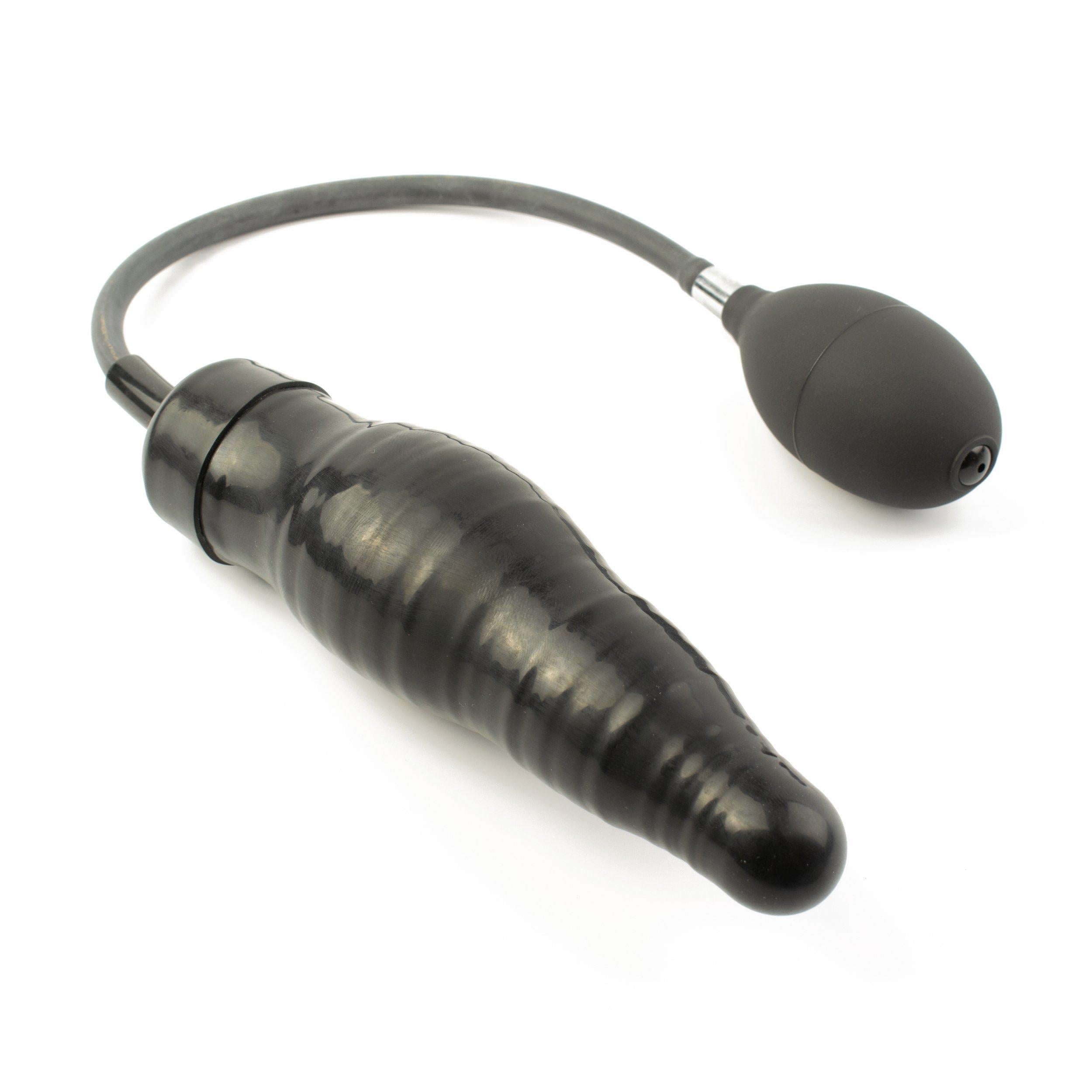 Rubberfashion Latex Analdildo aufblasbar, aufblasbarer Midi gerippter Anal Butt Dildo mit Pumpe für Frauen und Männer 17 x 3,8cm