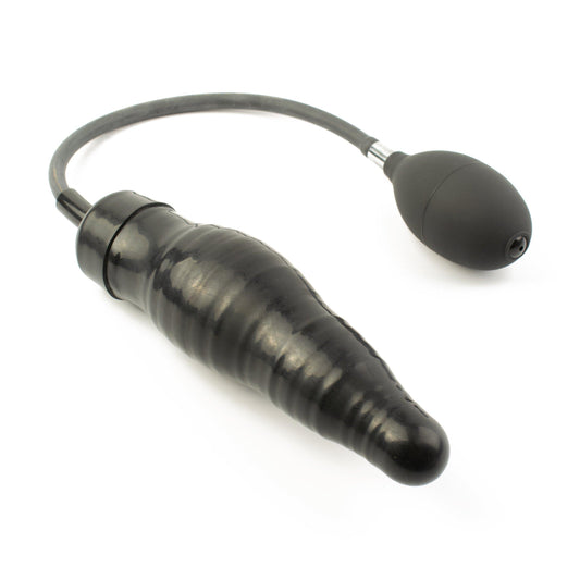 Rubberfashion Latex Analdildo aufblasbar, aufblasbarer Midi gerippter Anal Butt Dildo mit Pumpe für Frauen und Männer 17 x 3,8cm