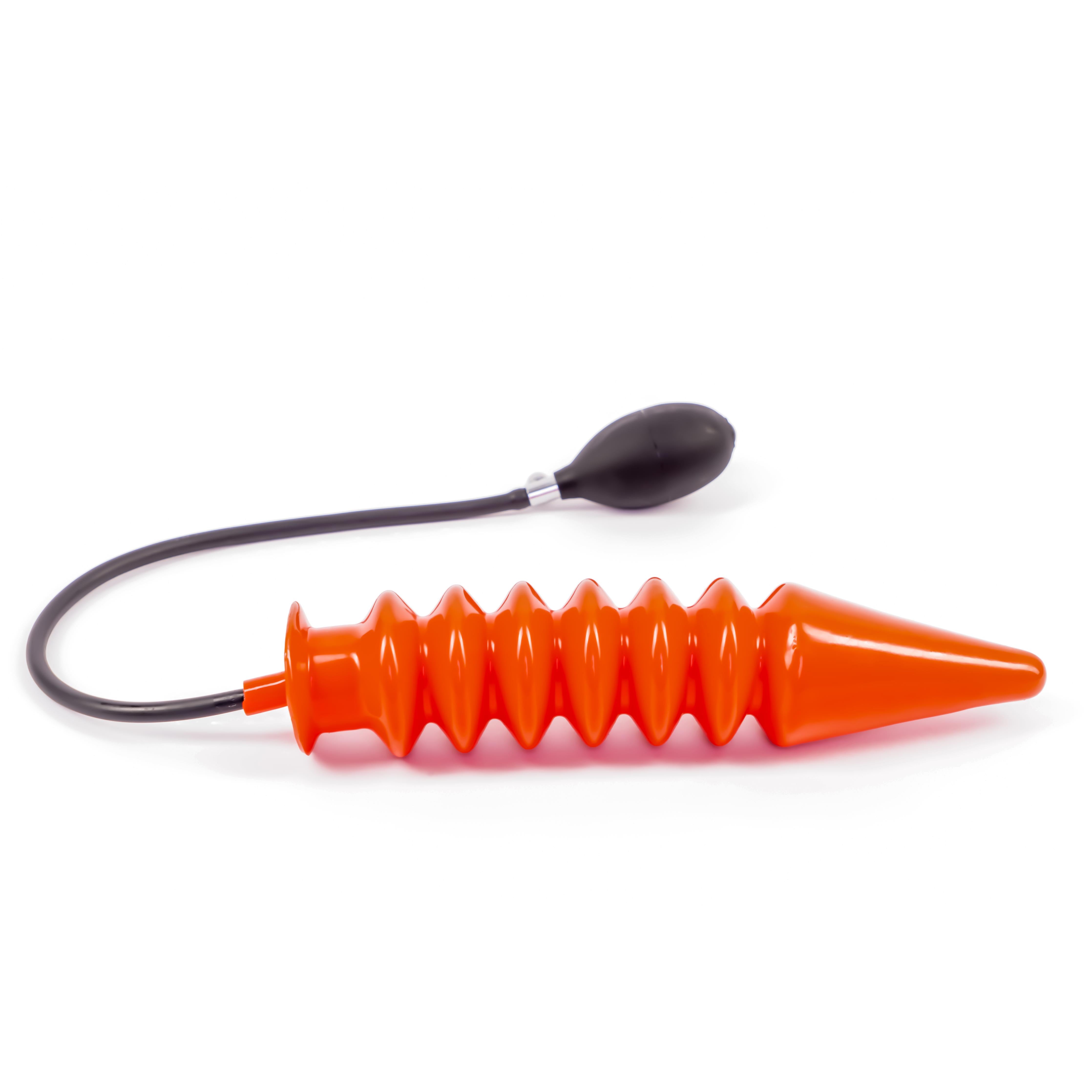 Rubberfashion Latex Analdildo aufblasbar, aufblasbarer gerippter Anal Butt Dildo Penetrator XXL mit Pumpe für Frauen und Männer 36 x 6,7cm