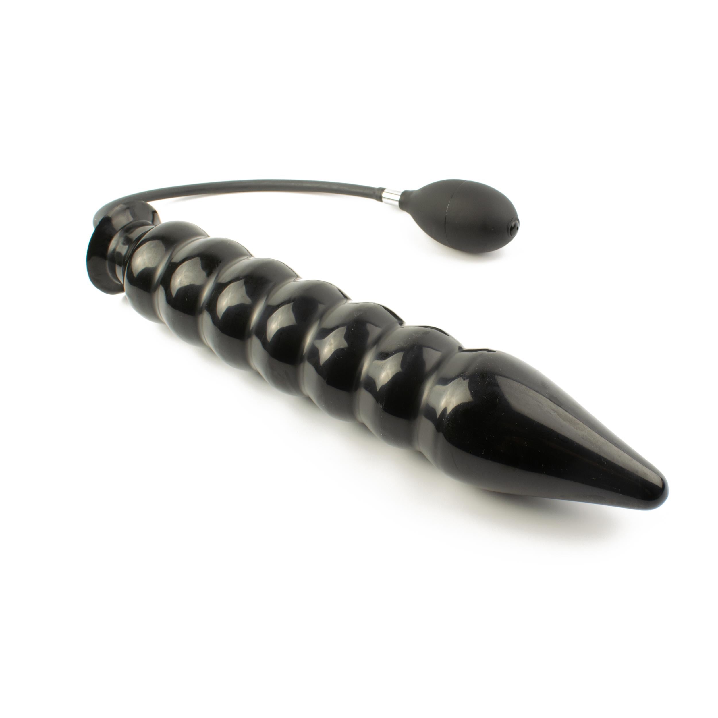 Rubberfashion Latex Analdildo aufblasbar, aufblasbarer gerippter Anal Butt Dildo Penetrator XXL mit Pumpe für Frauen und Männer 36 x 6,7cm