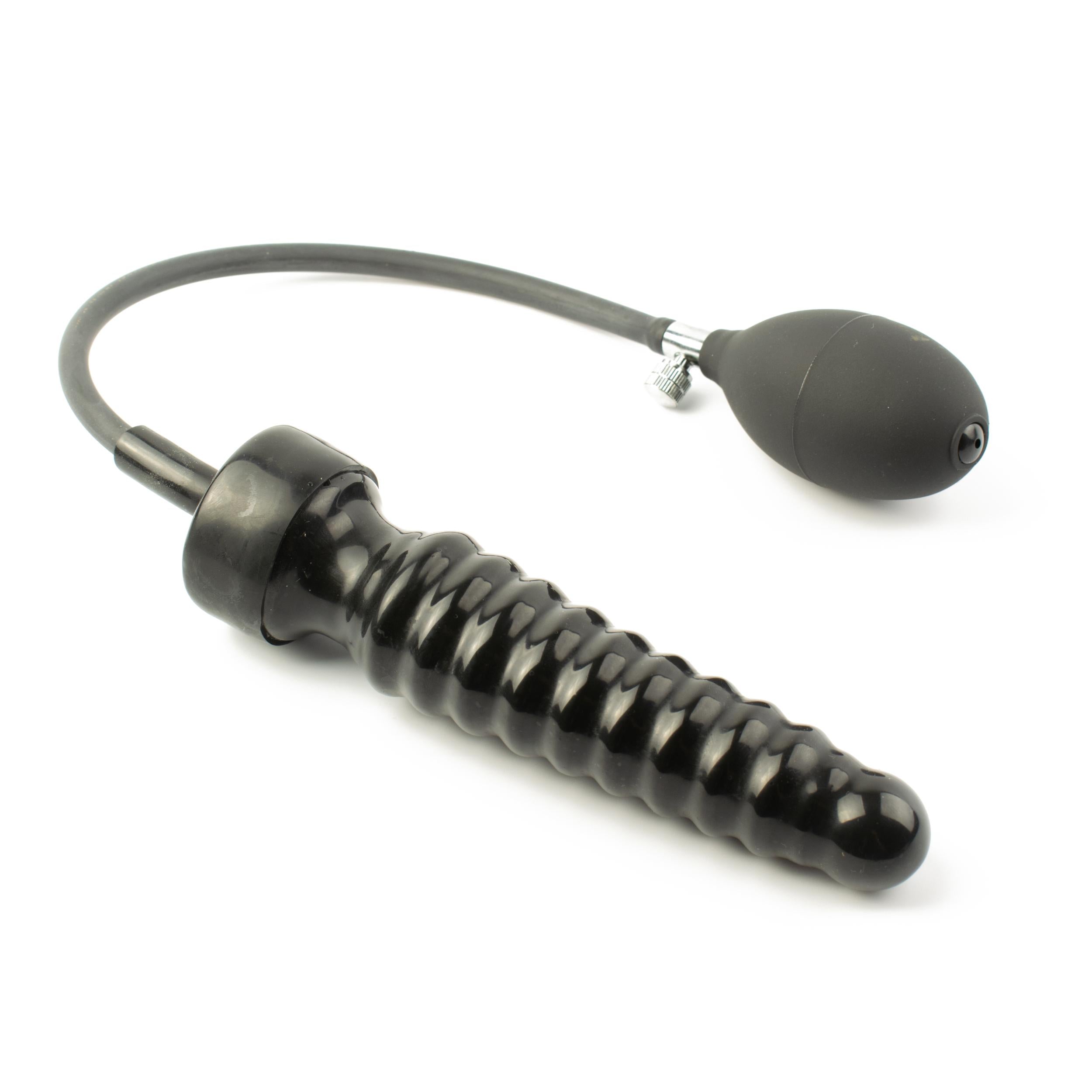Rubberfashion Latex Analdildo aufblasbar, aufblasbarer Midi gerippter Anal Butt Dildo mit Pumpe für Frauen und Männer 14,8 x 4,1cm