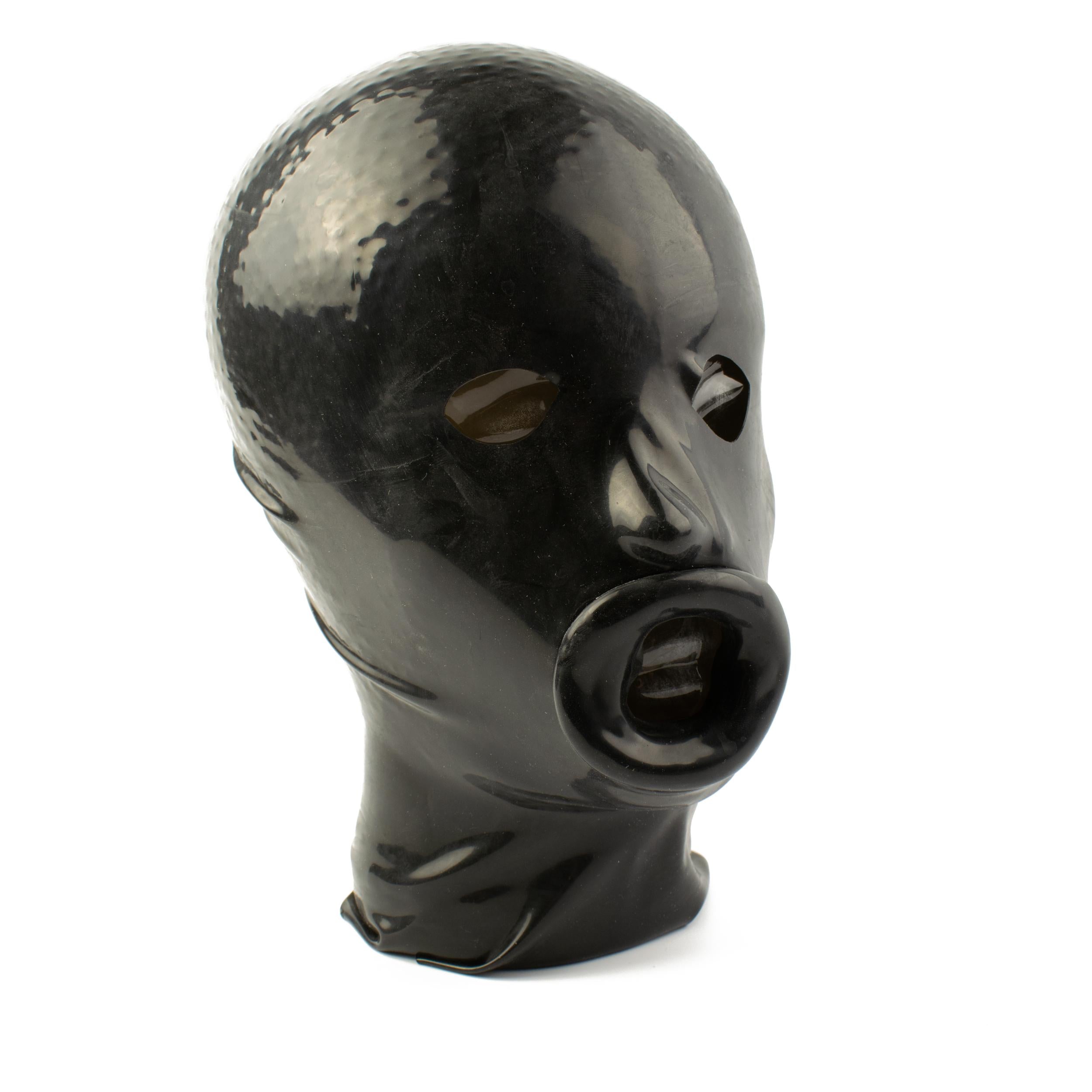 Rubberfashion Latex Lippen Maske Frau anatomisch, Latexmaske Haube mit Öffnungen für Augen und Mund für Frauen