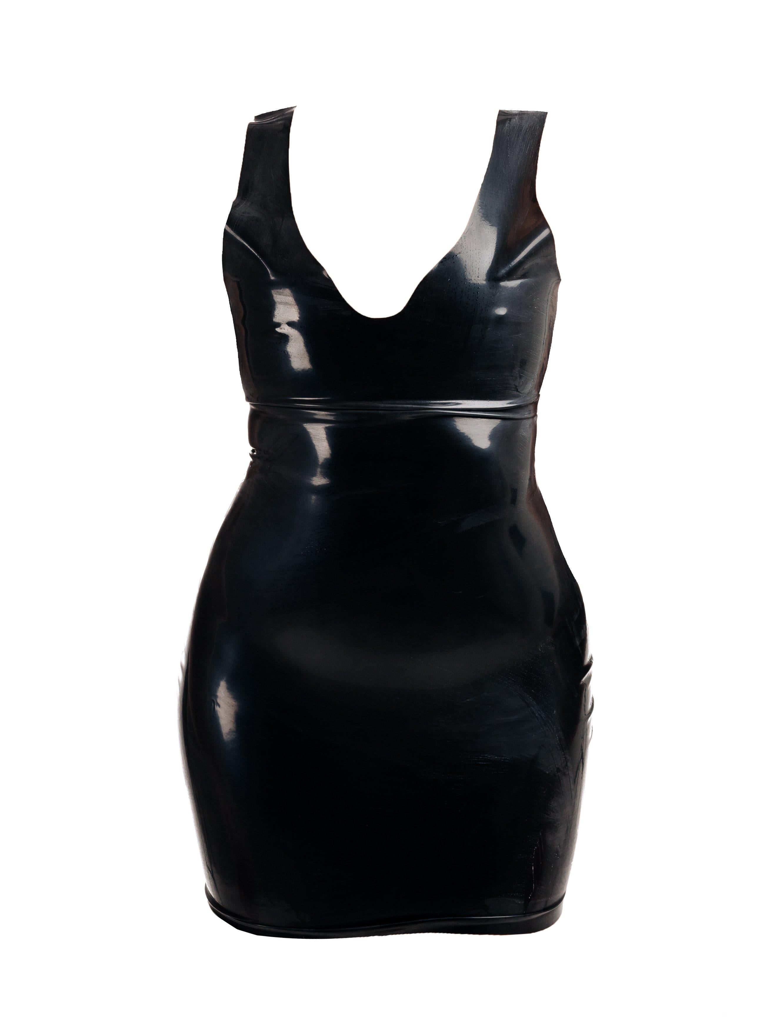 Rubberfashion Latex Mini Kleid - Latexkleid kurz - Arm frei mit Trägern und V-Ausschnitt - sexy Frauen Kleider für Damen