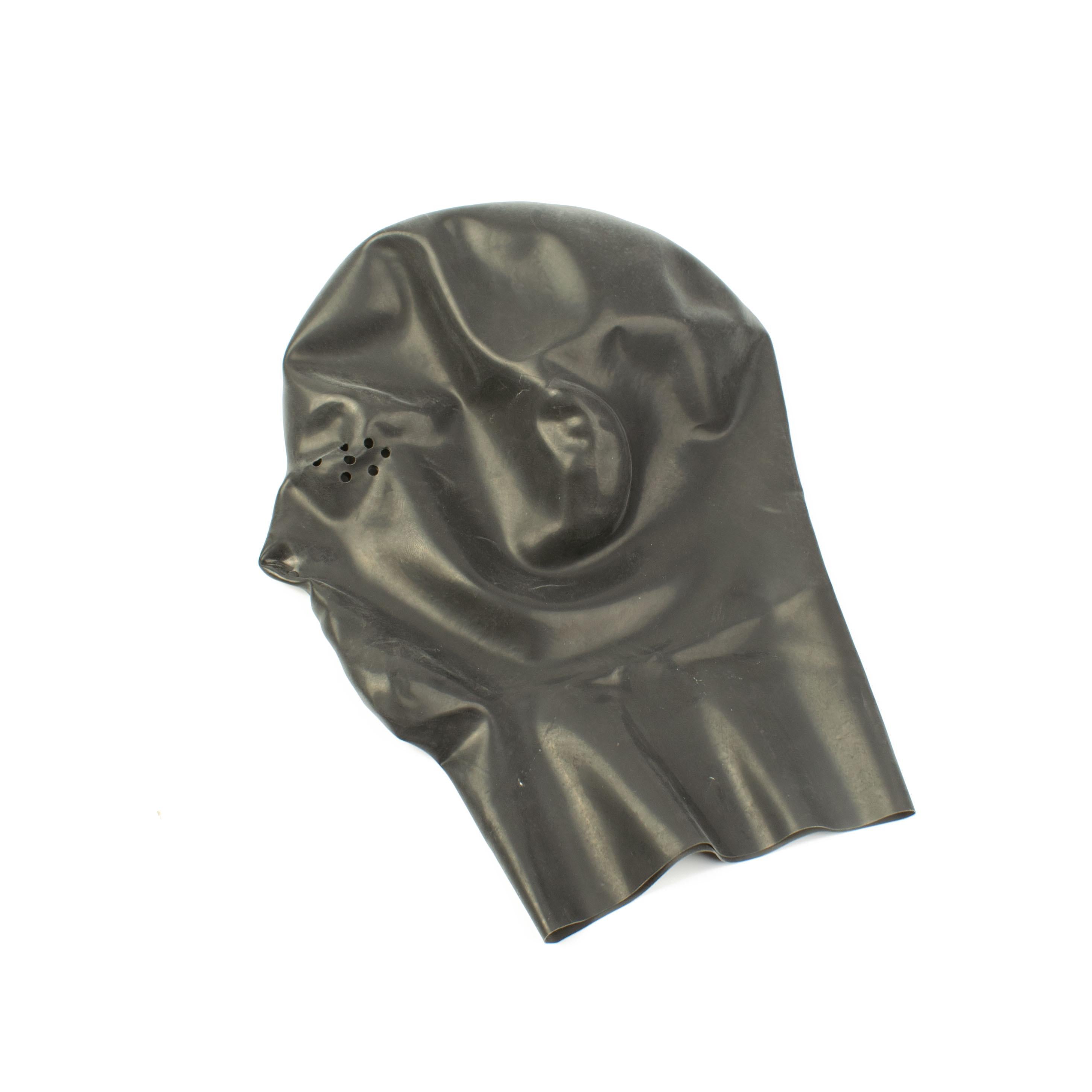 Rubberfashion Latex Maske Herren anatomisch, Latexmaske Haube mit Öffnungen für Augen perforiert und Nase für Männer