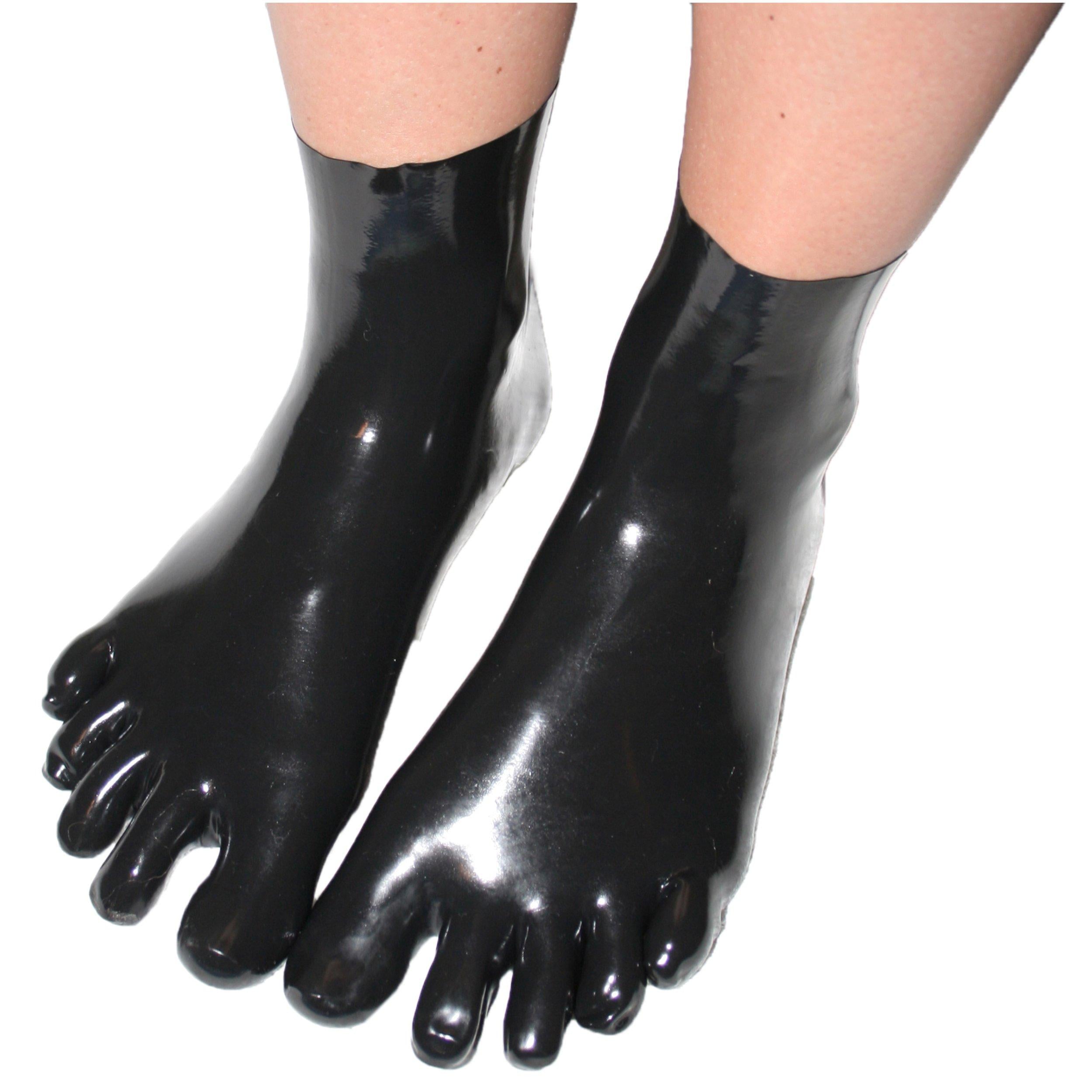 Rubberfashion Sexy Latex Zehen Socken kurz - extra dicke -Zehensocken knöchel lang - Latex Strümpfe für Damen und Herren