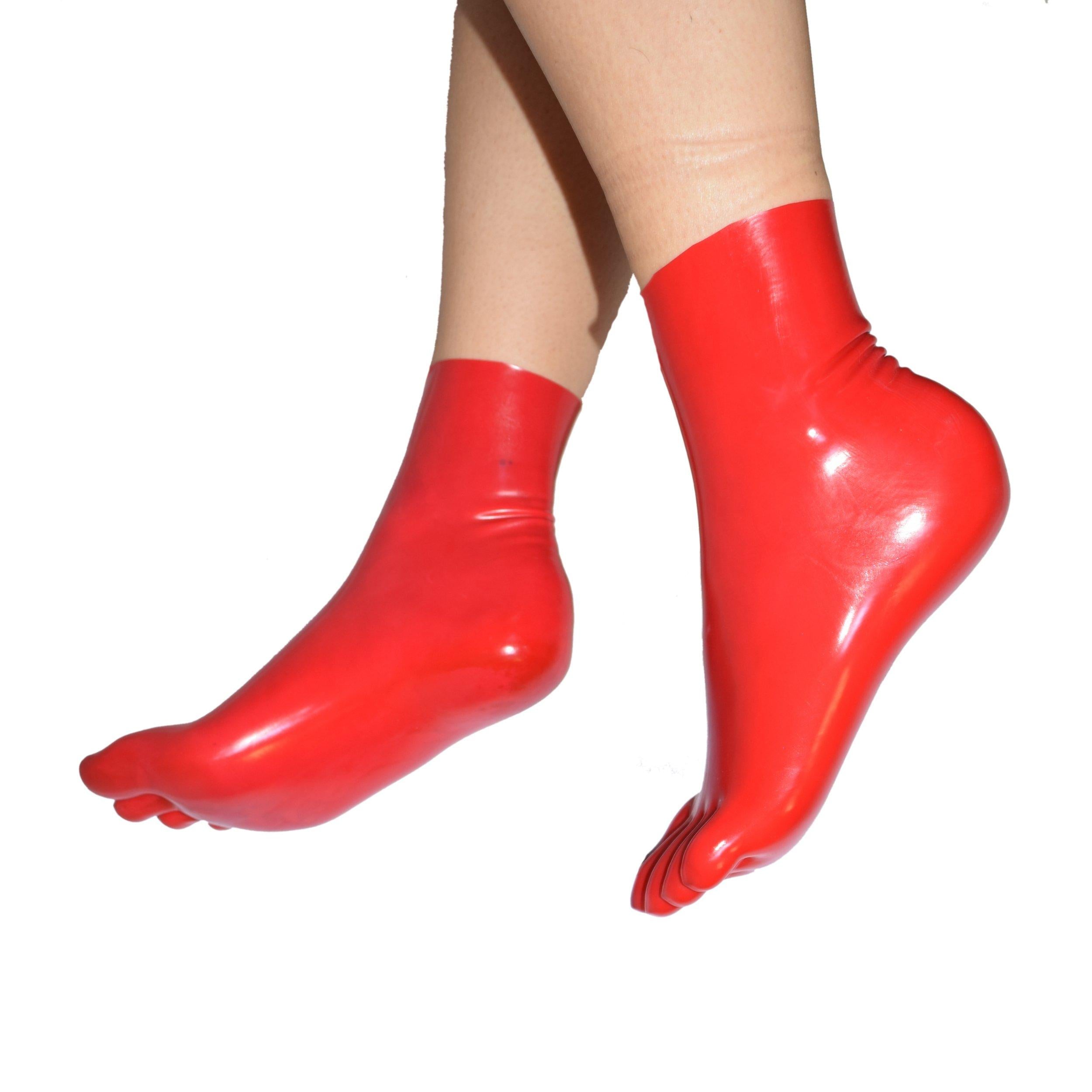 Rubberfashion Sexy Latex Zehen Socken kurz - extra dicke -Zehensocken knöchel lang - Latex Strümpfe für Damen und Herren