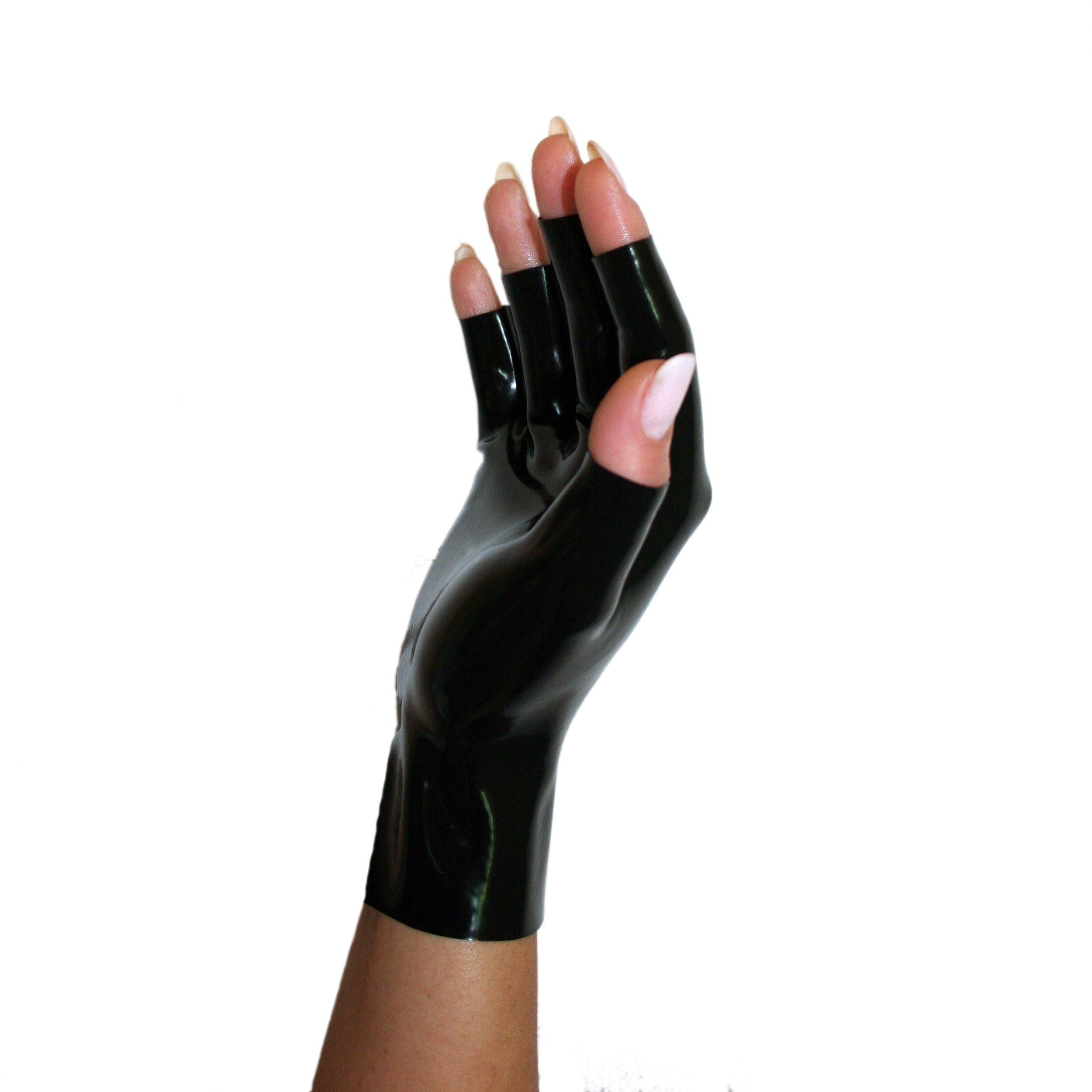 Rubberfashion Latex Handschuhe kurz - sexy Rubber Gloves Kreuz - kurze fingerlose Handschuhe bis Handgelenk für Damen und Herren