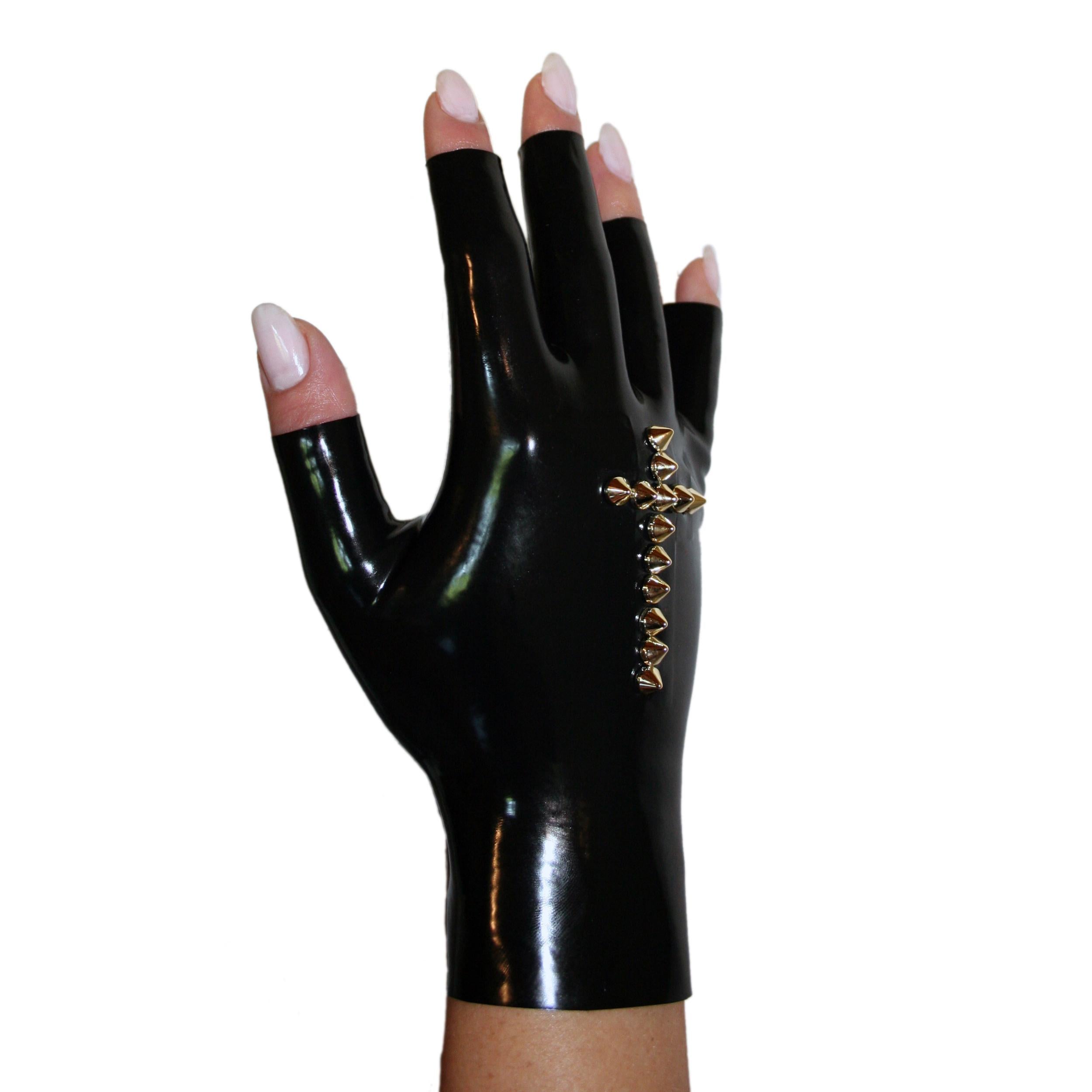 Rubberfashion Latex Handschuhe kurz - sexy Rubber Gloves Kreuz - kurze fingerlose Handschuhe bis Handgelenk für Damen und Herren