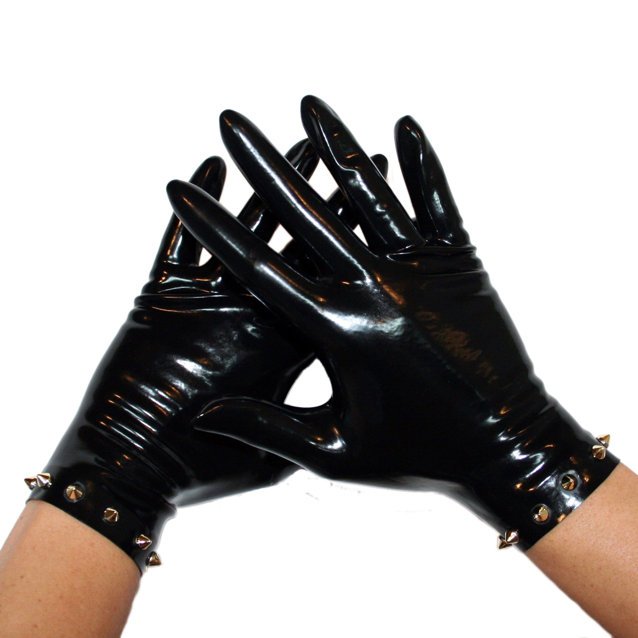 Rubberfashion Latex Handschuhe kurz - sexy Rubber Gloves Nieten - kurze Latexhandschuhe bis Handgelenk für Damen und Herren