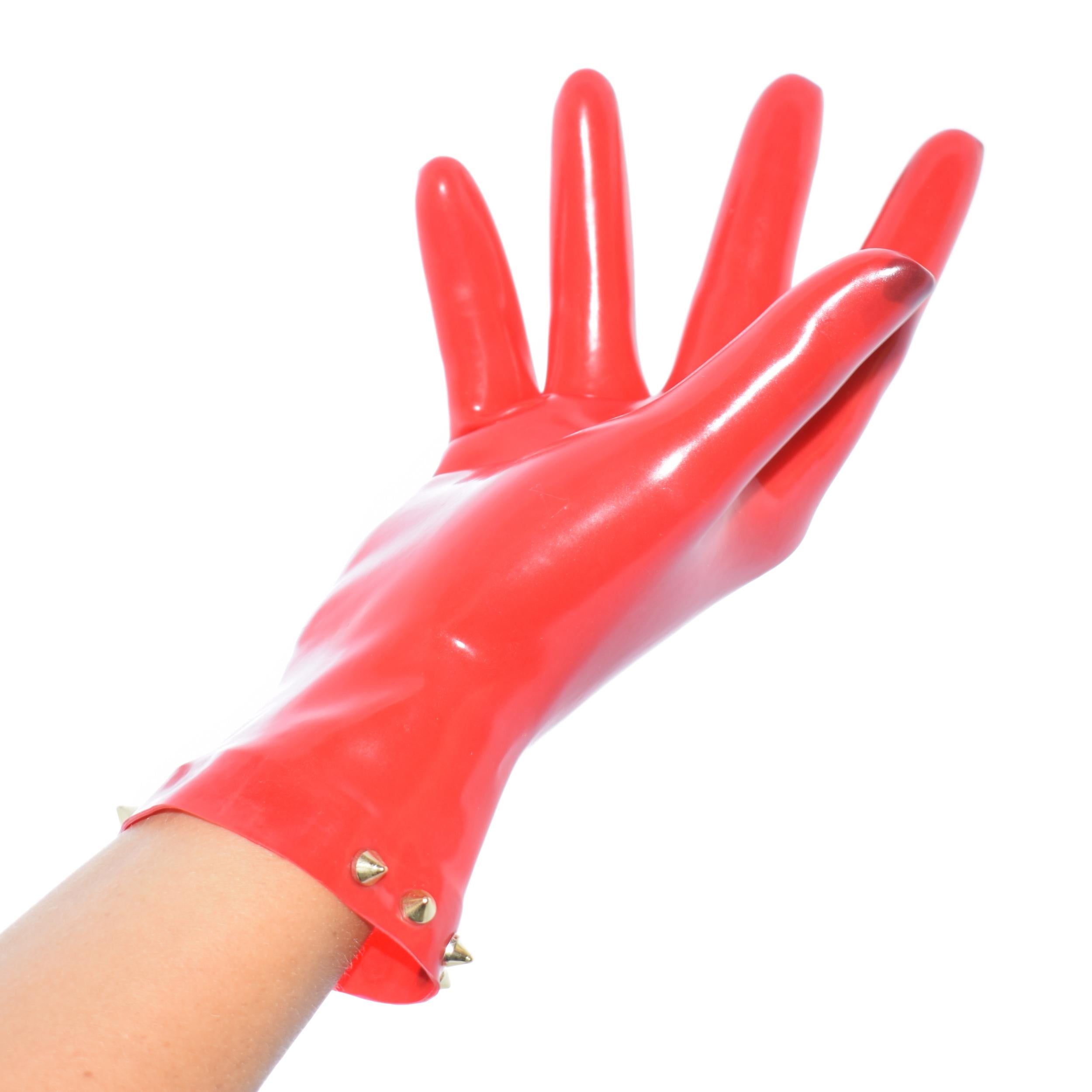 Rubberfashion Latex Handschuhe kurz - sexy Rubber Gloves Nieten - kurze Latexhandschuhe bis Handgelenk für Damen und Herren